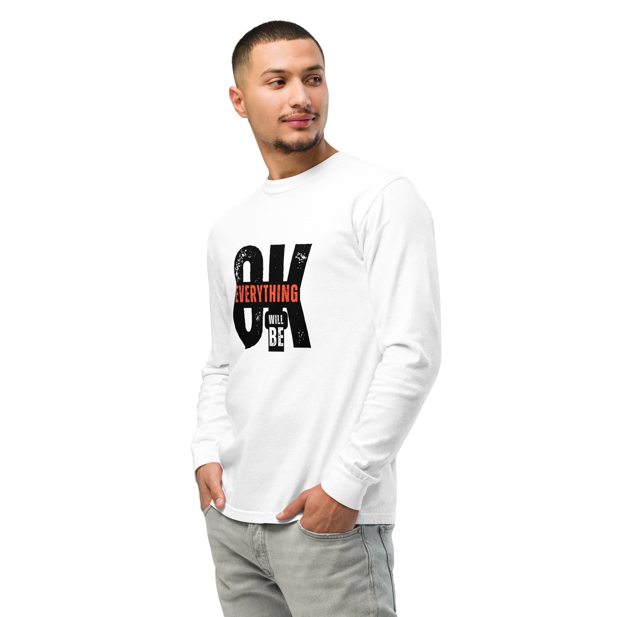 Unisex Garment-dyed heavyweight long-sleeve shirt | Everything Will Be Ok long-sleeve shirt AwRans Clothing unisex-garment-dyed-heavyweight-long-sleeve-shirt-white-left-front-67f03cda9a6cd