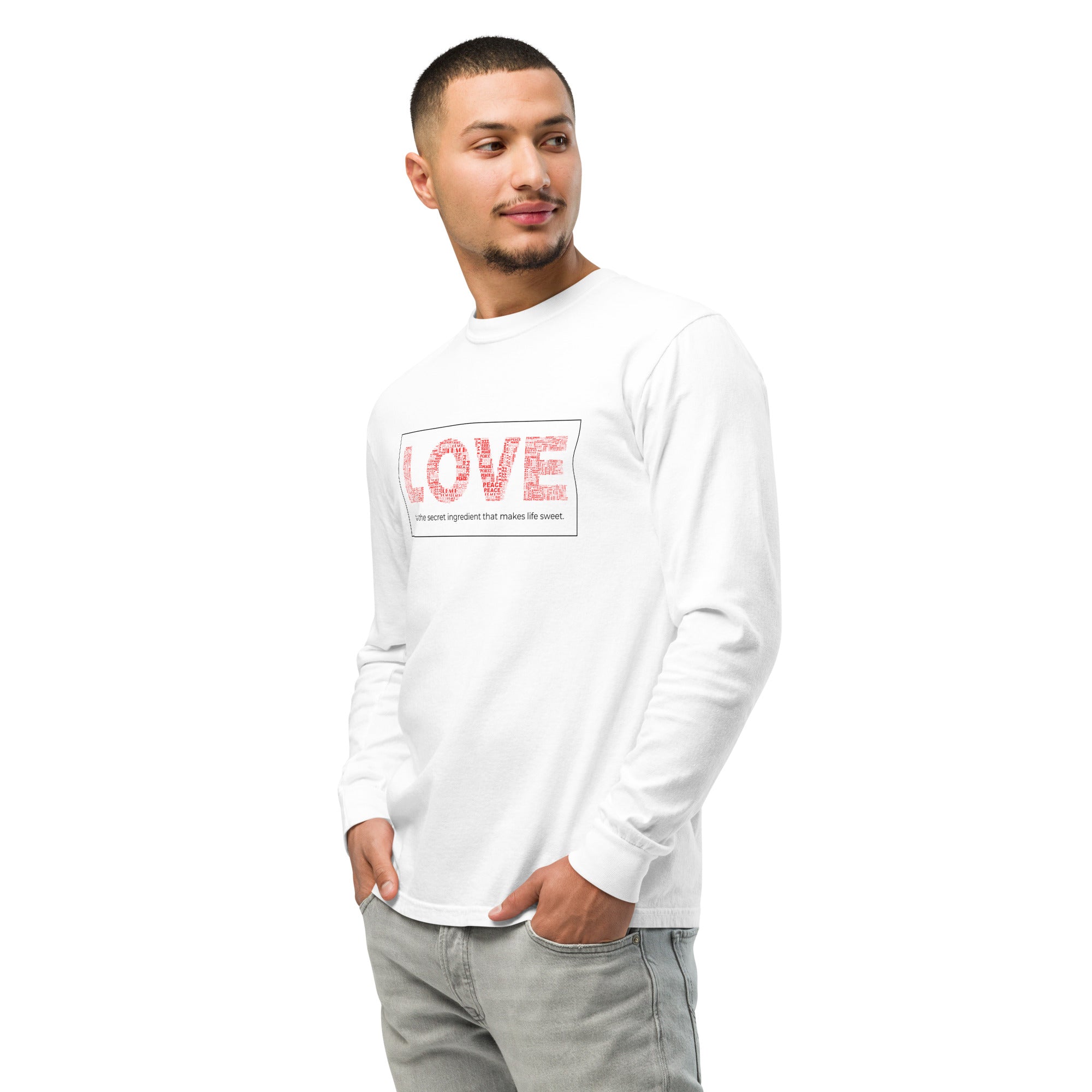 Unisex Garment-dyed heavyweight long-sleeve shirt | Love long-sleeve shirt AwRans Clothing unisex-garment-dyed-heavyweight-long-sleeve-shirt-white-left-front-67f041582e97c