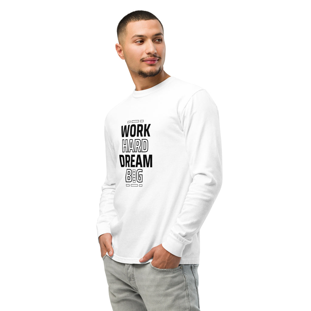 Unisex Garment-dyed heavyweight long-sleeve shirt | Work Hard , Dream Big long-sleeve shirt AwRans Clothing unisex-garment-dyed-heavyweight-long-sleeve-shirt-white-left-front-67f041a3b98a9