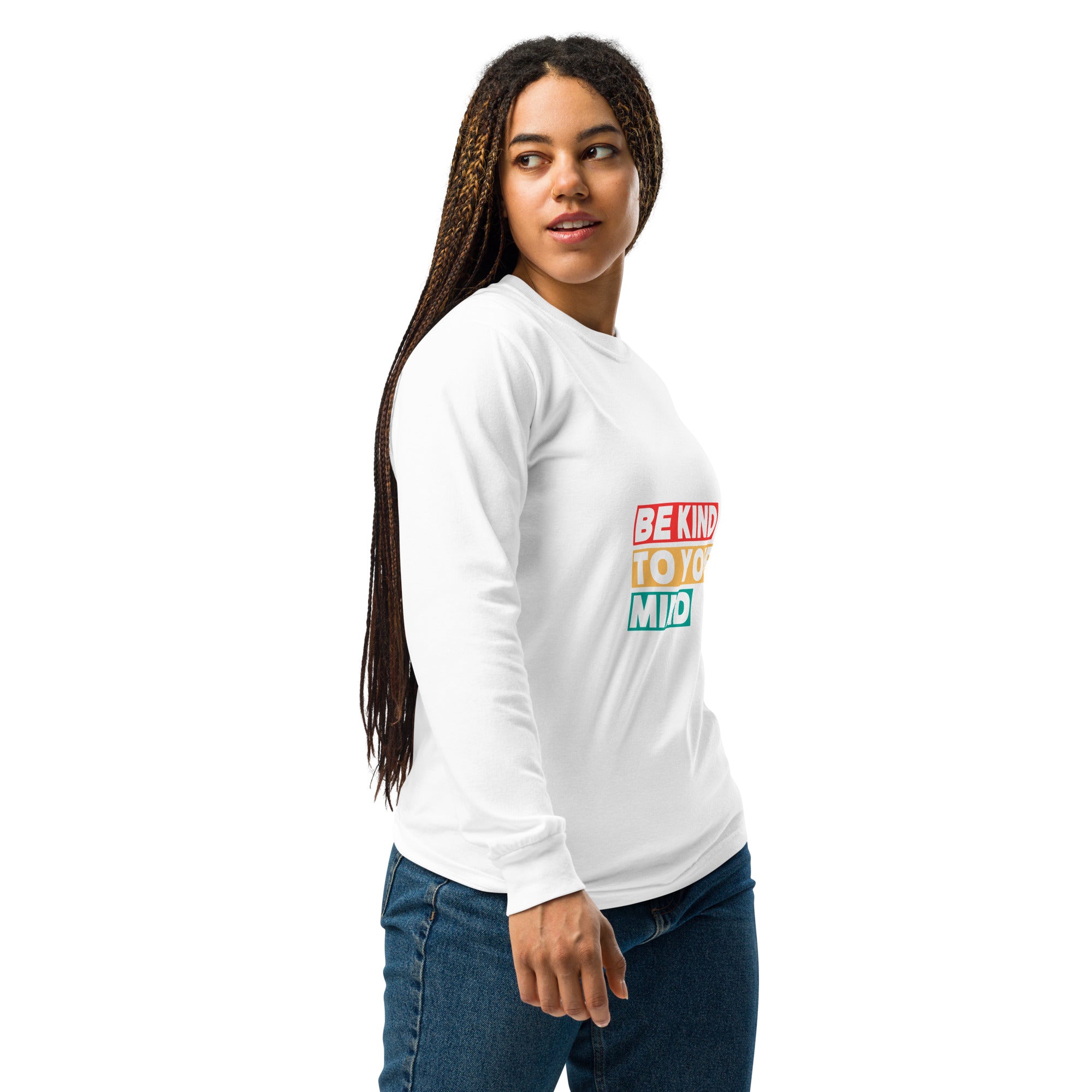 Unisex Garment-dyed heavyweight long-sleeve shirt | Be Kind To Your Mind long-sleeve shirt AwRans Clothing unisex-garment-dyed-heavyweight-long-sleeve-shirt-white-right-67eaaff1afaf5