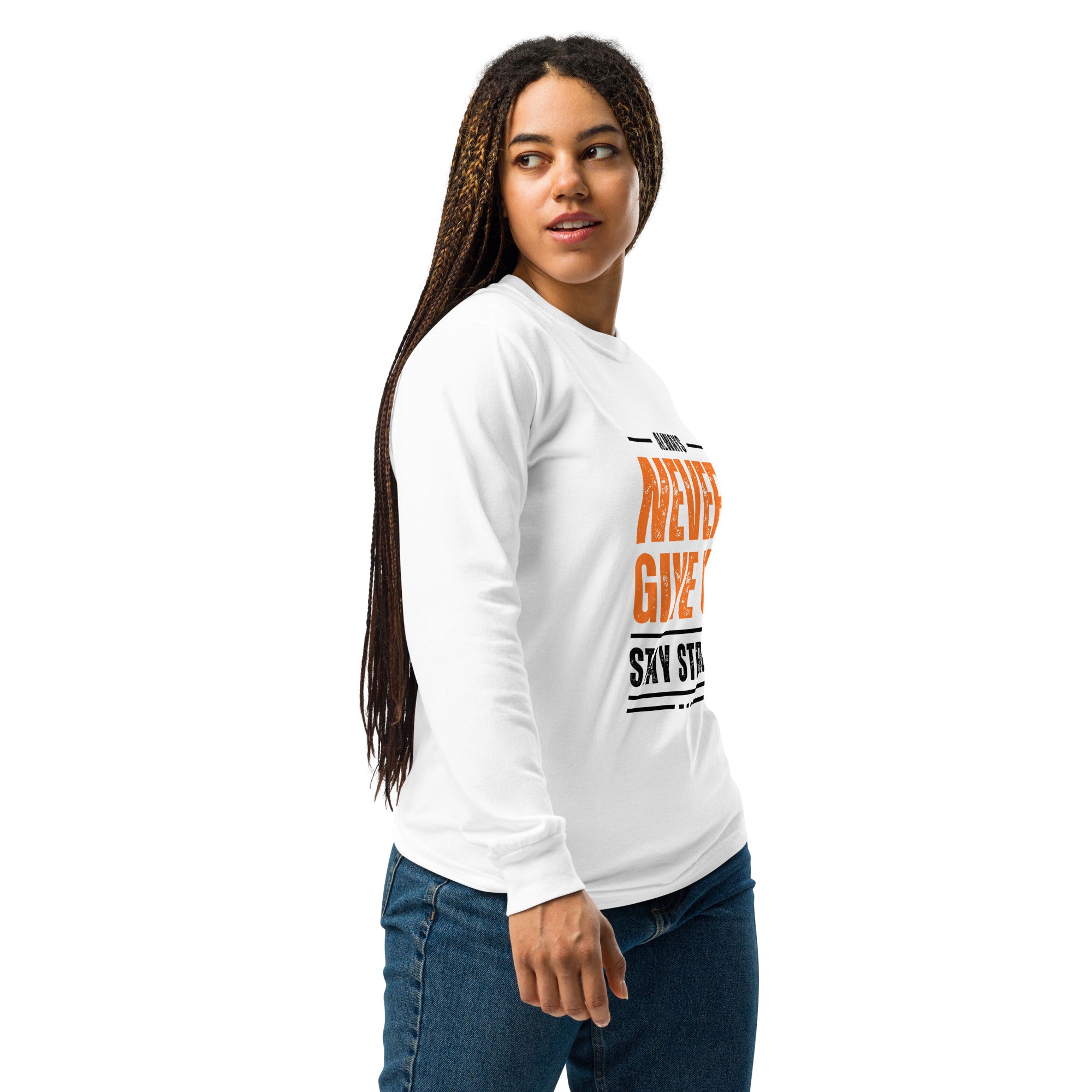 Unisex Garment-dyed heavyweight long-sleeve shirt | Always Never Give Up Stay Strong long-sleeve shirt AwRans Clothing unisex-garment-dyed-heavyweight-long-sleeve-shirt-white-right-67f042b7528d6