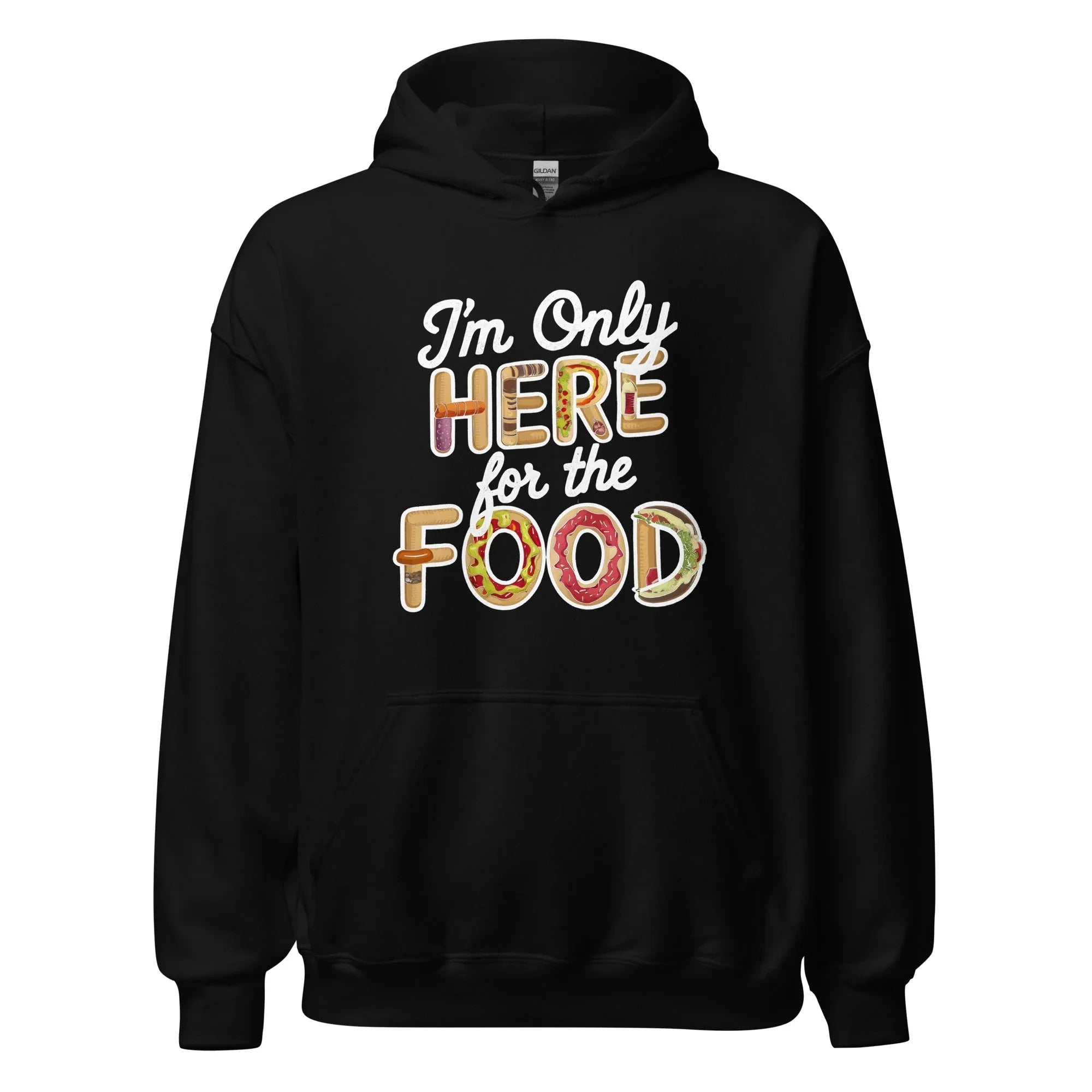 Unisex | I'm Only Here For The Food Hoodie Black hoodie AwRans Clothing unisex-heavy-blend-hoodie-black-front-66658613620c3