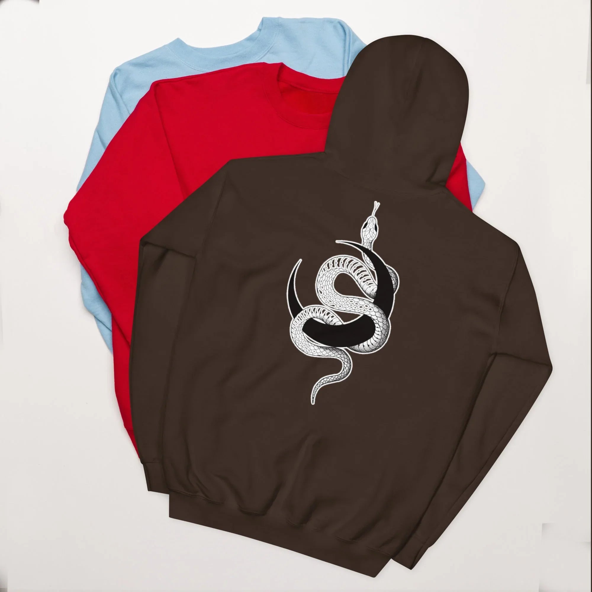Unisex | Moon Snake Hoodie Dark Chocolate hoodie AwRans Clothing unisex-heavy-blend-hoodie-dark-chocolate-back-66403b39b8711