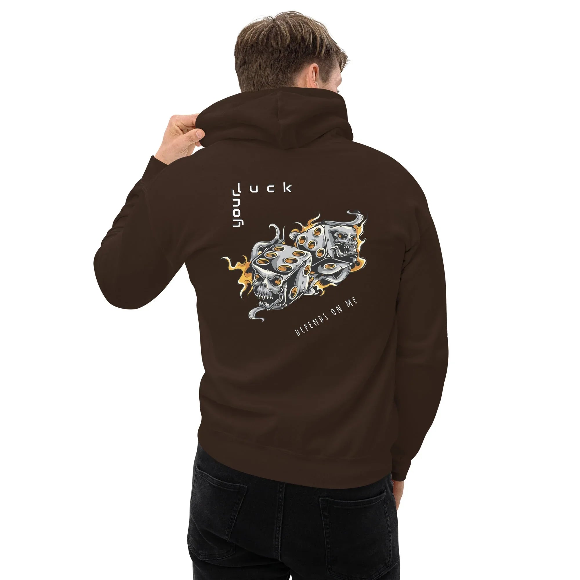 Men's | Your Luck Depends On Me Hoodie hoodie AwRans Clothing unisex-heavy-blend-hoodie-dark-chocolate-back-6650eb6146585