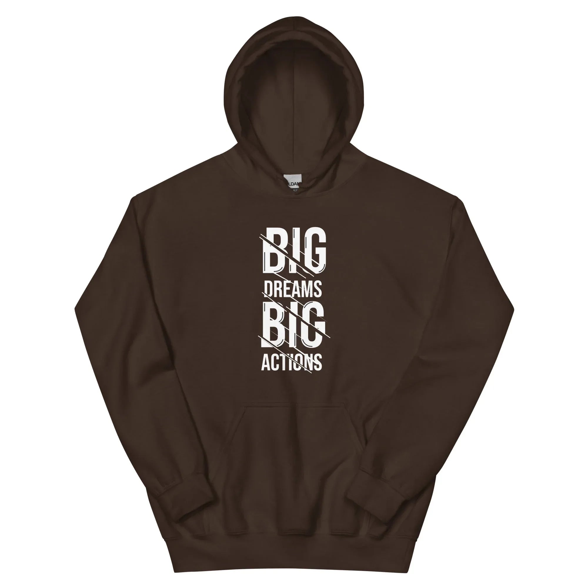 Unisex | Big Dreams Big Actions Hoodie Dark Chocolate hoodie AwRans Clothing unisex-heavy-blend-hoodie-dark-chocolate-front-664db663c4bbf