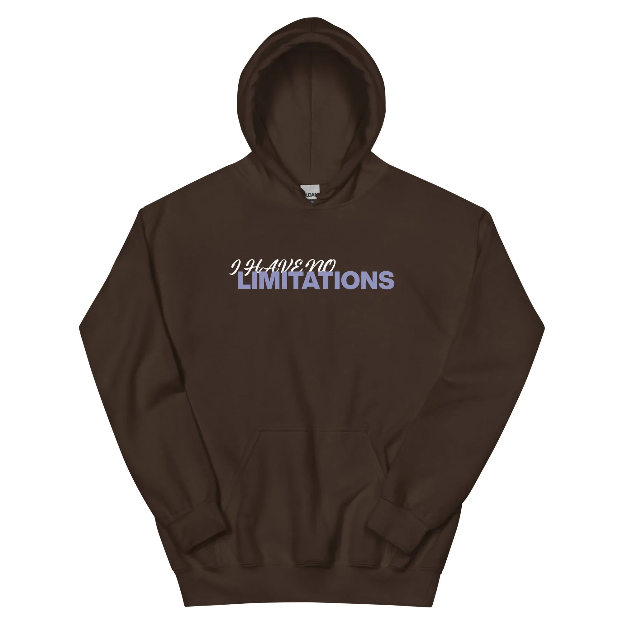 Unisex | I Have No Limitations Hoodie Dark Chocolate hoodie AwRans Clothing unisex-heavy-blend-hoodie-dark-chocolate-front-66505c56f19fe