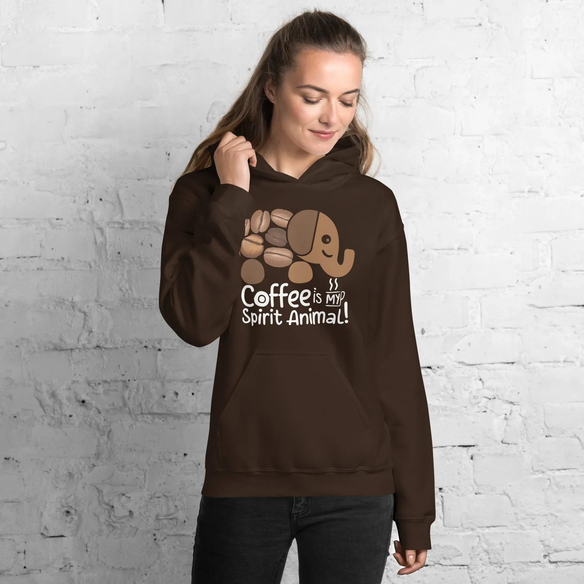 Unisex Hoodie | Coffee Is My Spirit Animal hoodie AwRans Clothing unisex-heavy-blend-hoodie-dark-chocolate-front-681635a596825