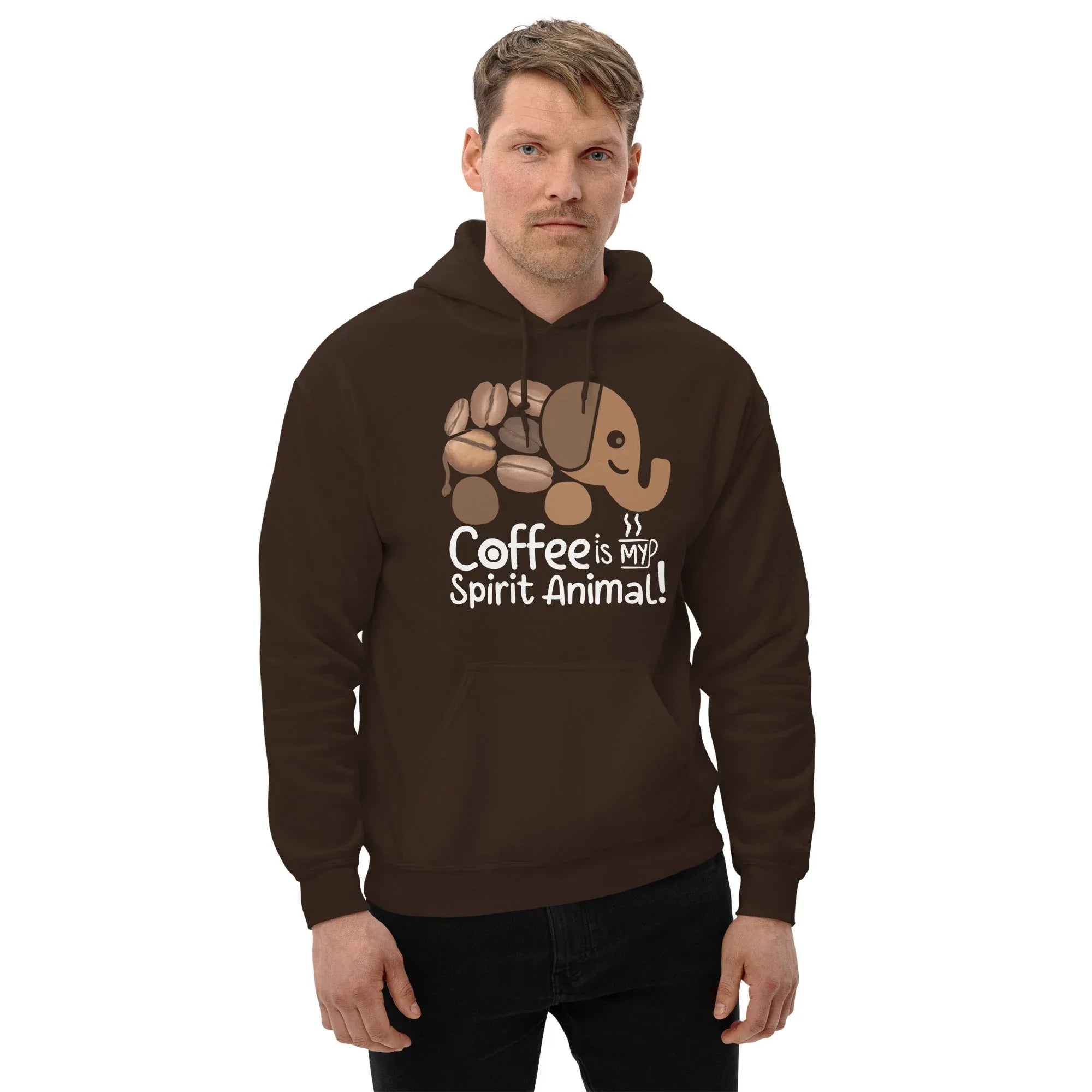 Unisex Hoodie | Coffee Is My Spirit Animal hoodie AwRans Clothing unisex-heavy-blend-hoodie-dark-chocolate-front-681635a598182