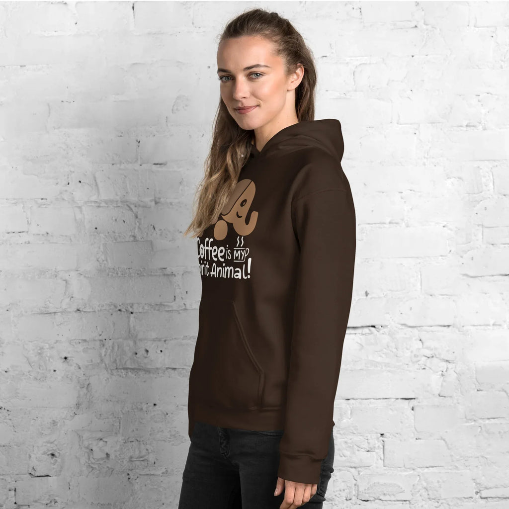 Unisex Hoodie | Coffee Is My Spirit Animal hoodie AwRans Clothing unisex-heavy-blend-hoodie-dark-chocolate-left-front-681635a58d678