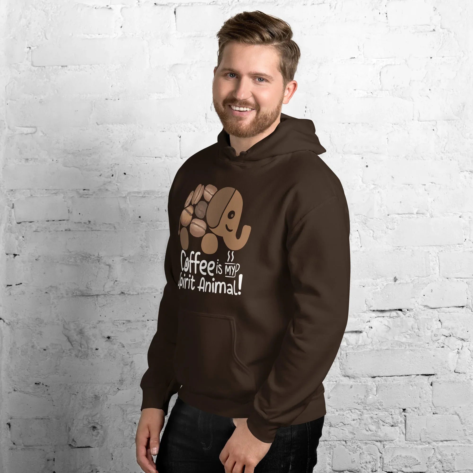 Unisex Hoodie | Coffee Is My Spirit Animal hoodie AwRans Clothing unisex-heavy-blend-hoodie-dark-chocolate-left-front-681635a58fa14