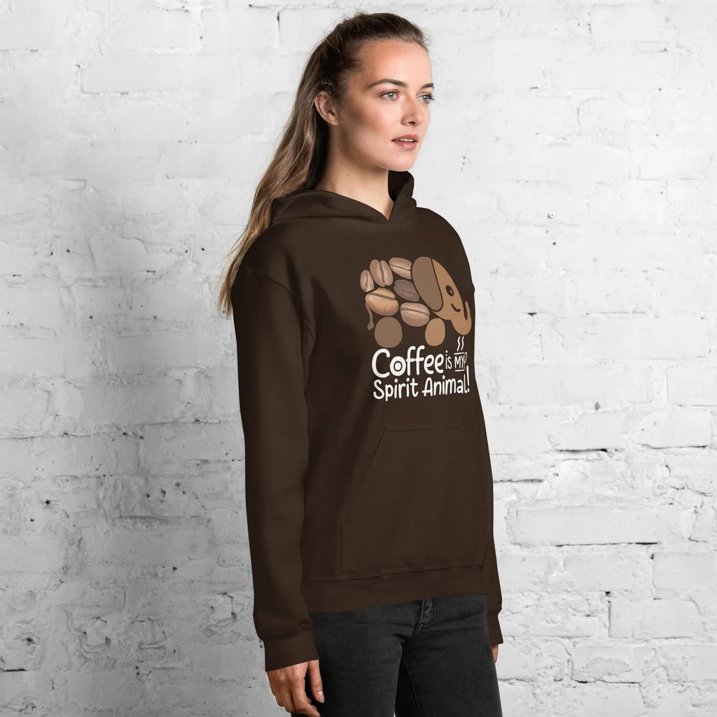 Unisex Hoodie | Coffee Is My Spirit Animal hoodie AwRans Clothing unisex-heavy-blend-hoodie-dark-chocolate-right-front-681635a58b763
