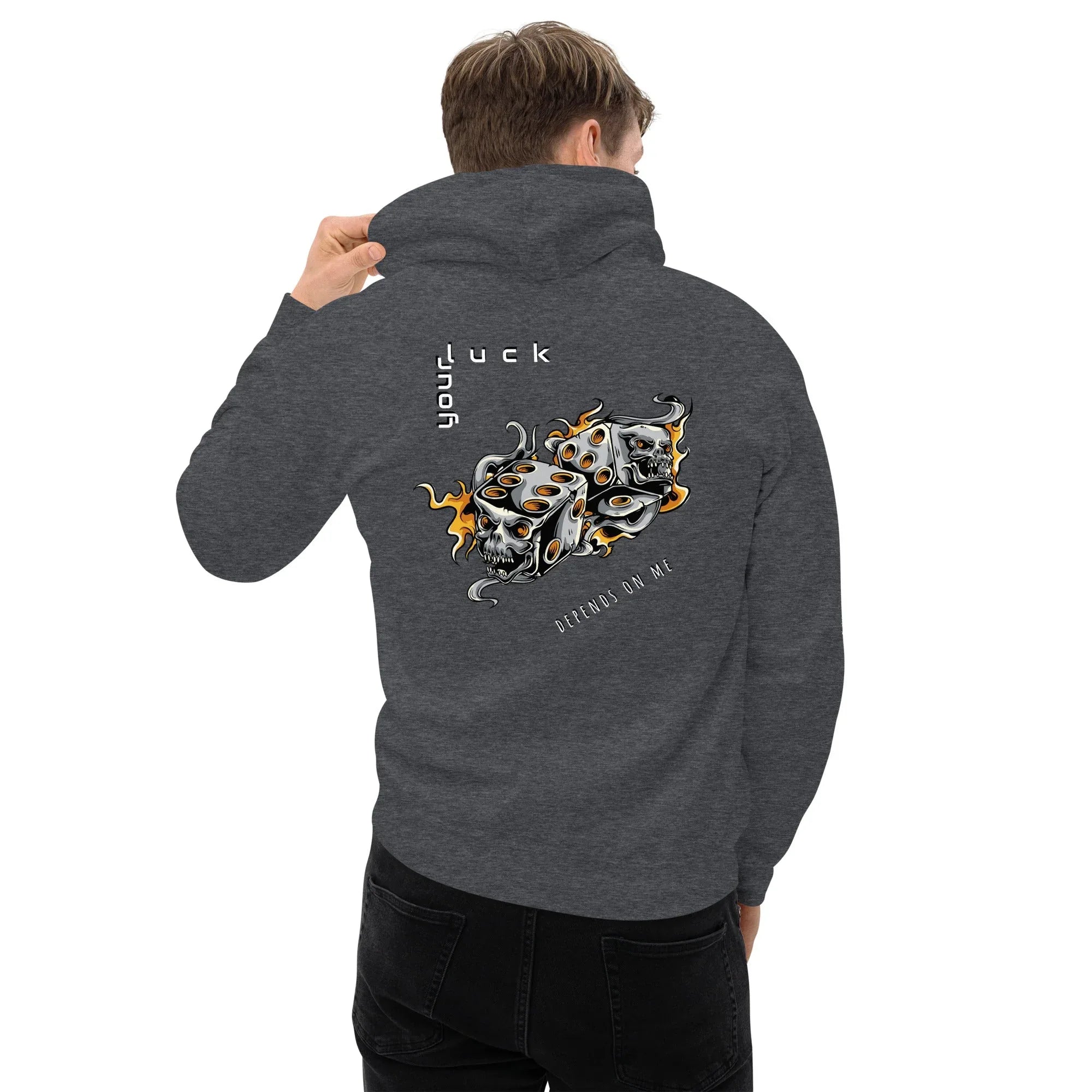 Men's | Your Luck Depends On Me Hoodie hoodie AwRans Clothing unisex-heavy-blend-hoodie-dark-heather-back-6650eb6156ef5