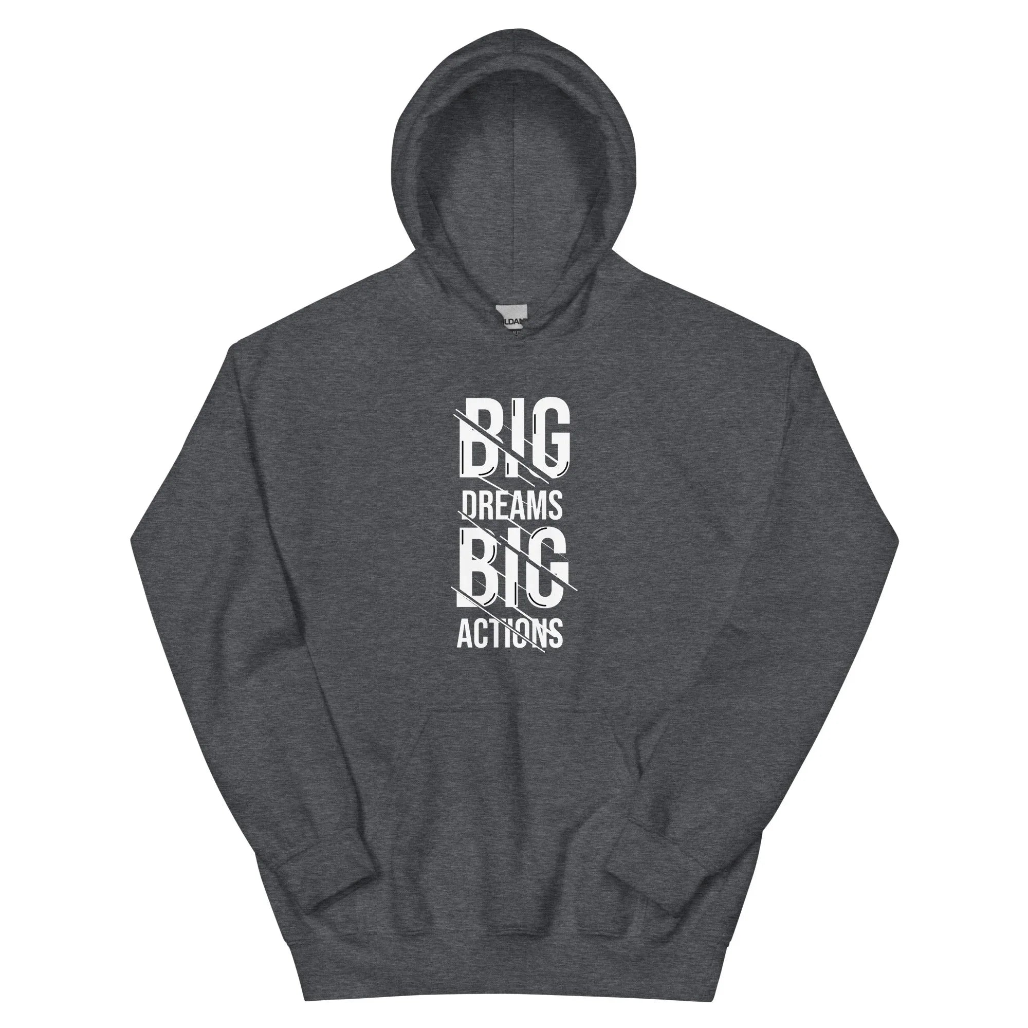 Unisex | Big Dreams Big Actions Hoodie Dark Heather hoodie AwRans Clothing unisex-heavy-blend-hoodie-dark-heather-front-664db663c90e0