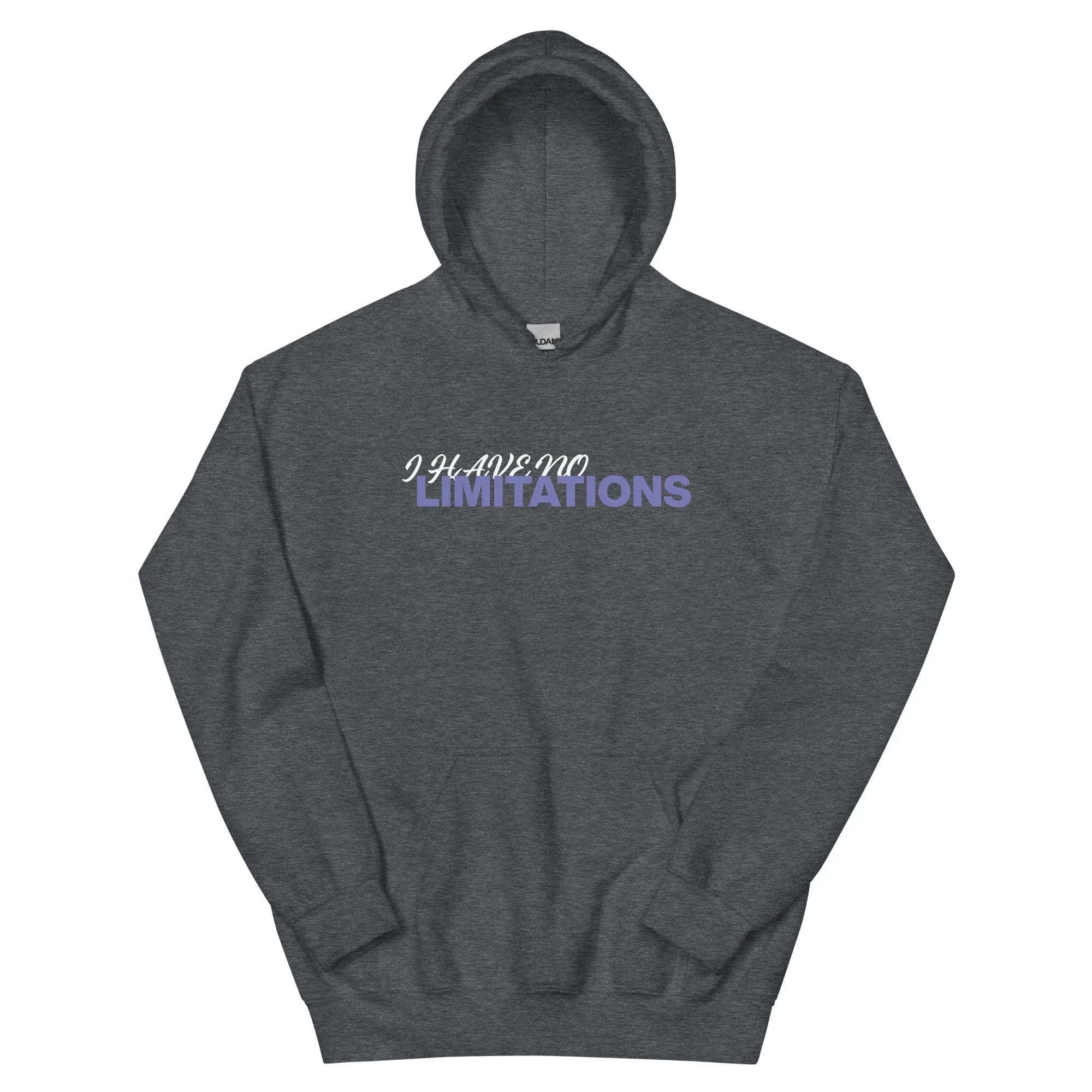 Unisex | I Have No Limitations Hoodie Dark Heather hoodie AwRans Clothing unisex-heavy-blend-hoodie-dark-heather-front-66505c570069f