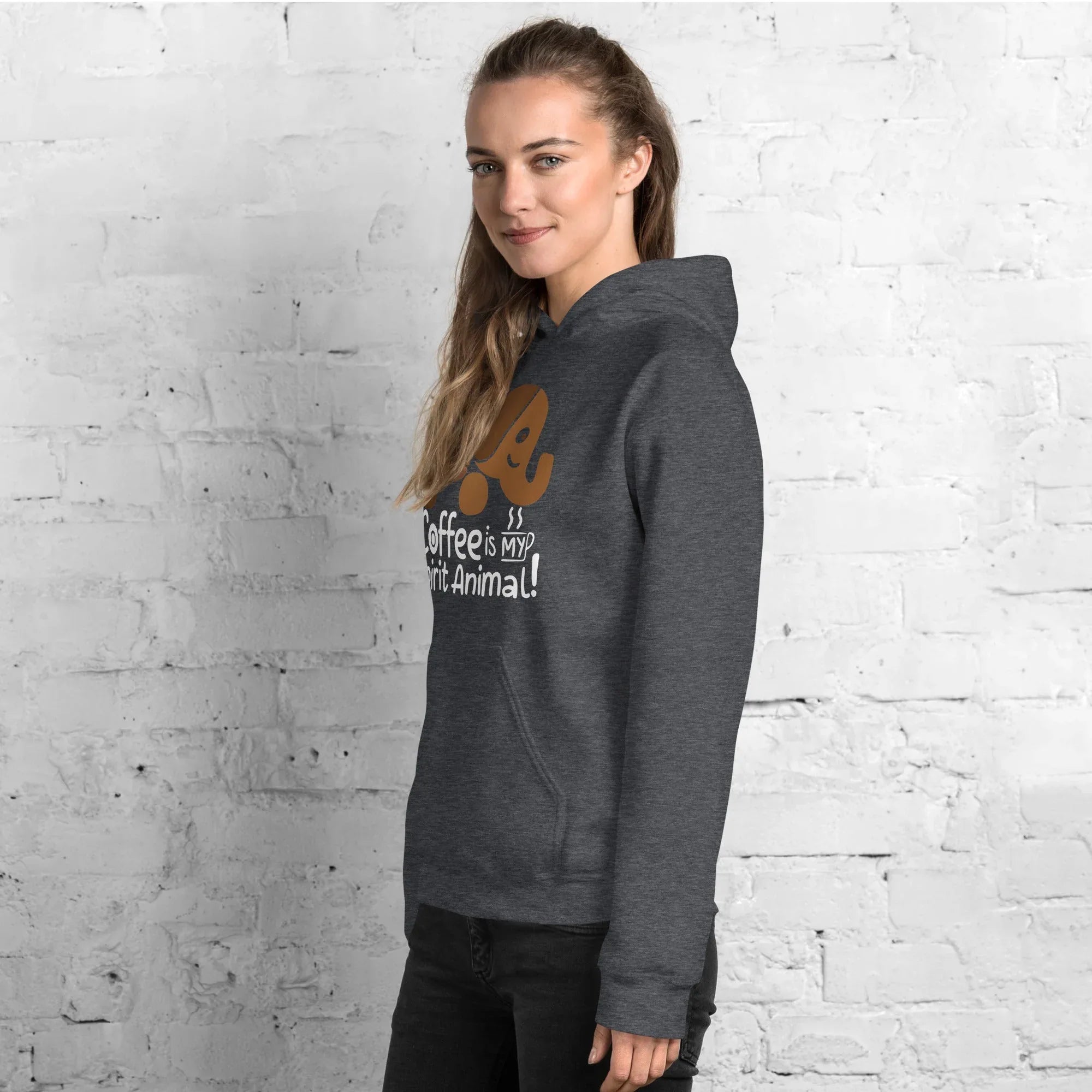 Unisex Hoodie | Coffee Is My Spirit Animal hoodie AwRans Clothing unisex-heavy-blend-hoodie-dark-heather-left-front-681635a5e0263