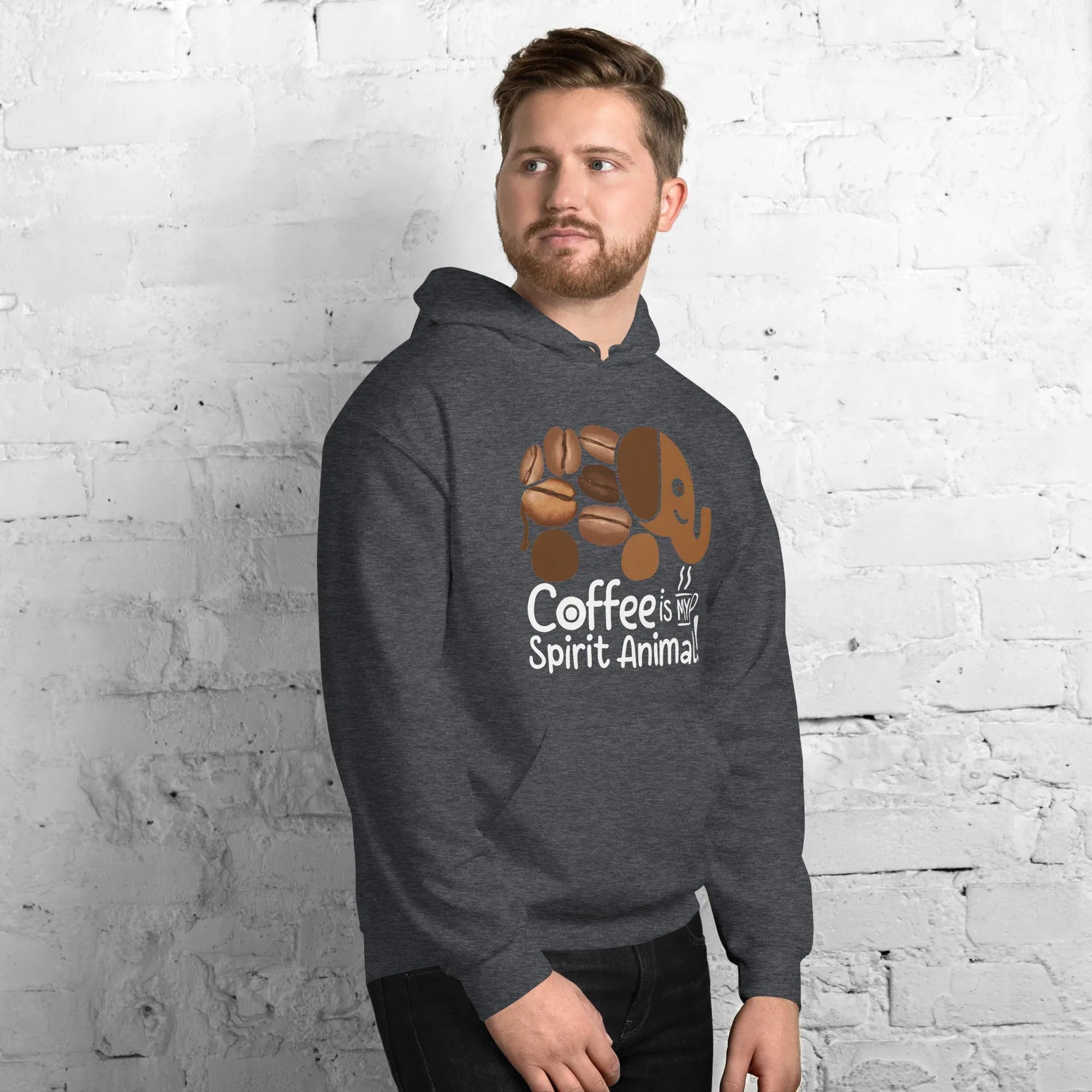 Unisex Hoodie | Coffee Is My Spirit Animal hoodie AwRans Clothing unisex-heavy-blend-hoodie-dark-heather-right-front-681635a607d29