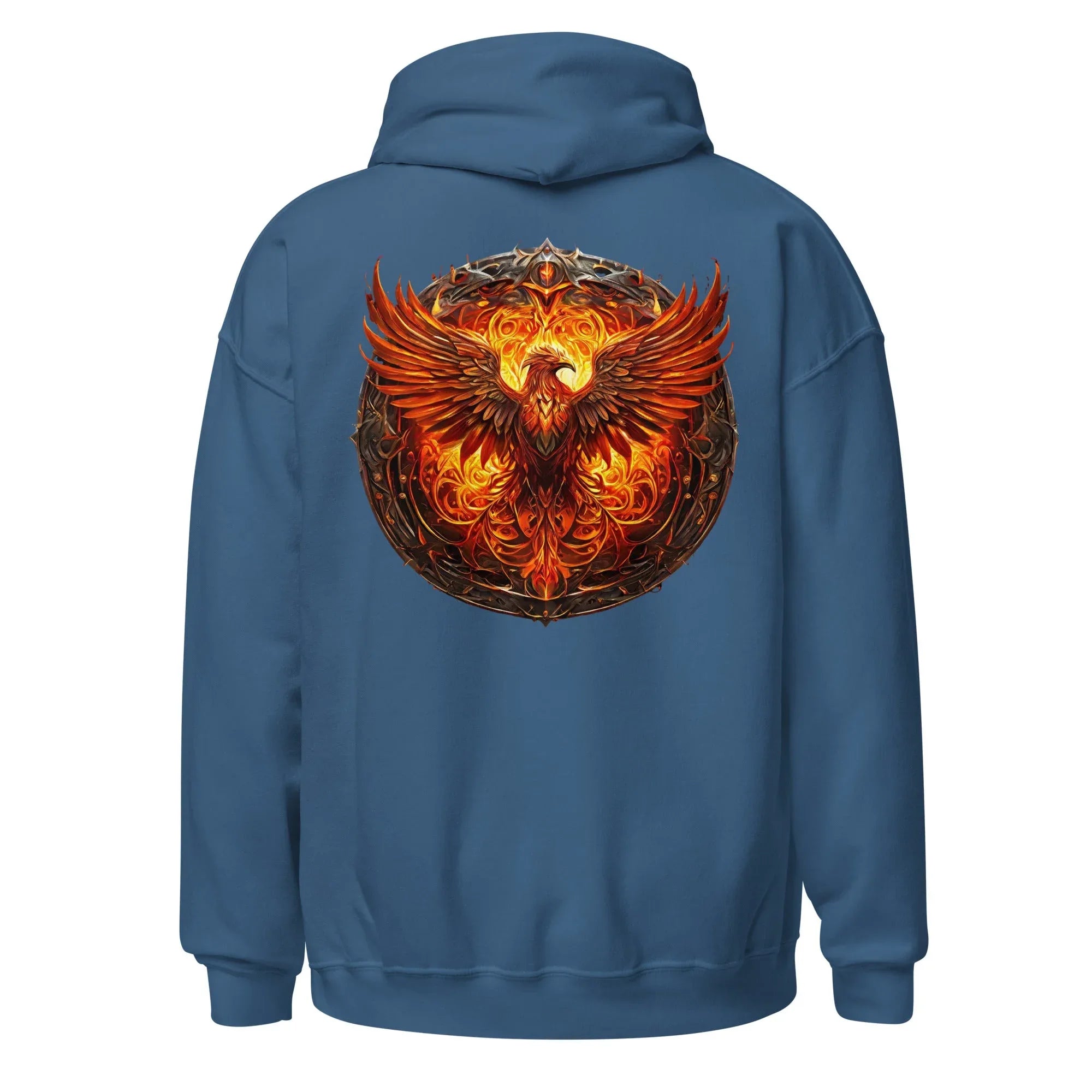 Unisex | Phoenix's Anger Hoodie hoodie AwRans Clothing unisex-heavy-blend-hoodie-indigo-blue-back-663383167d4a3