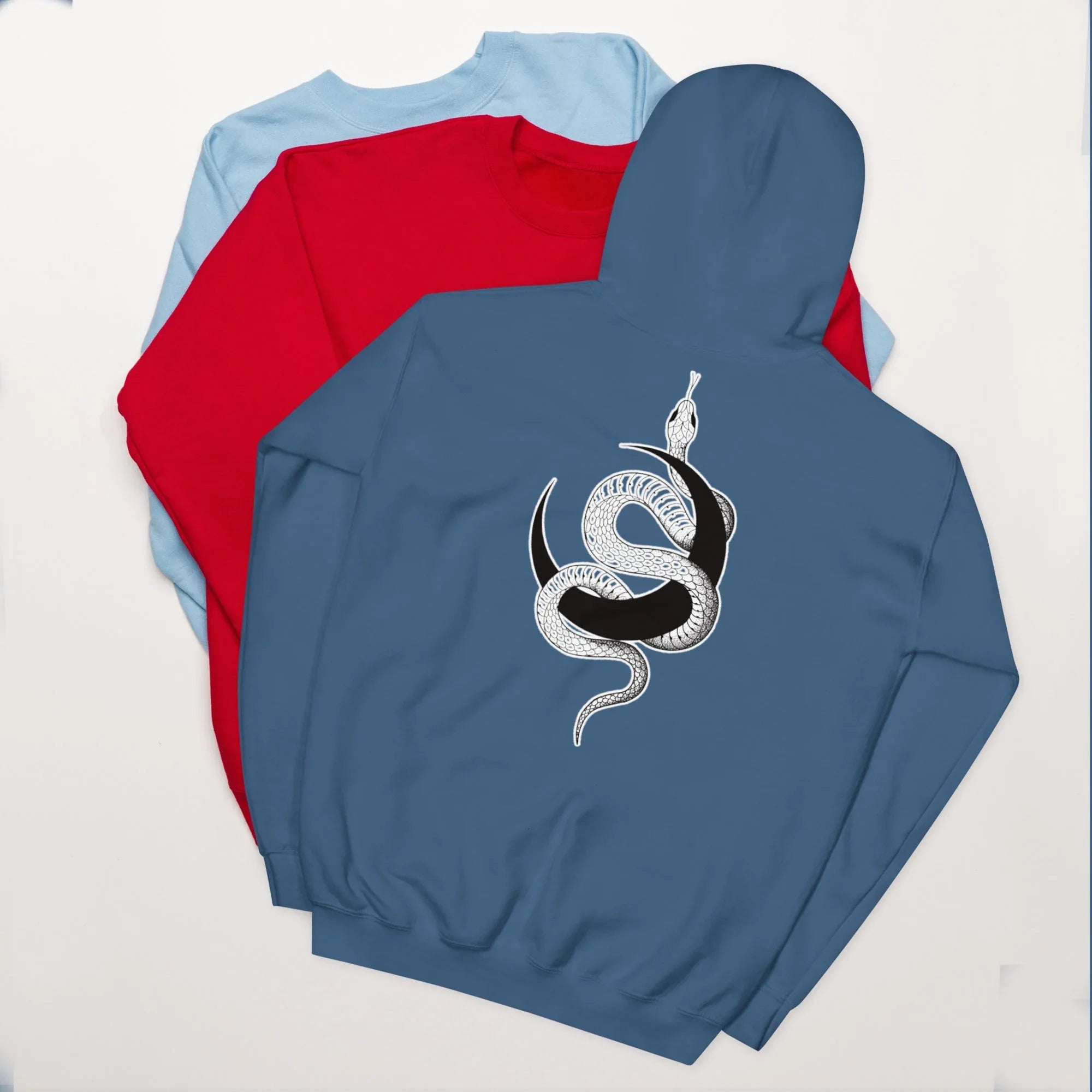 Unisex | Moon Snake Hoodie Indigo Blue hoodie AwRans Clothing unisex-heavy-blend-hoodie-indigo-blue-back-66403b39beea1
