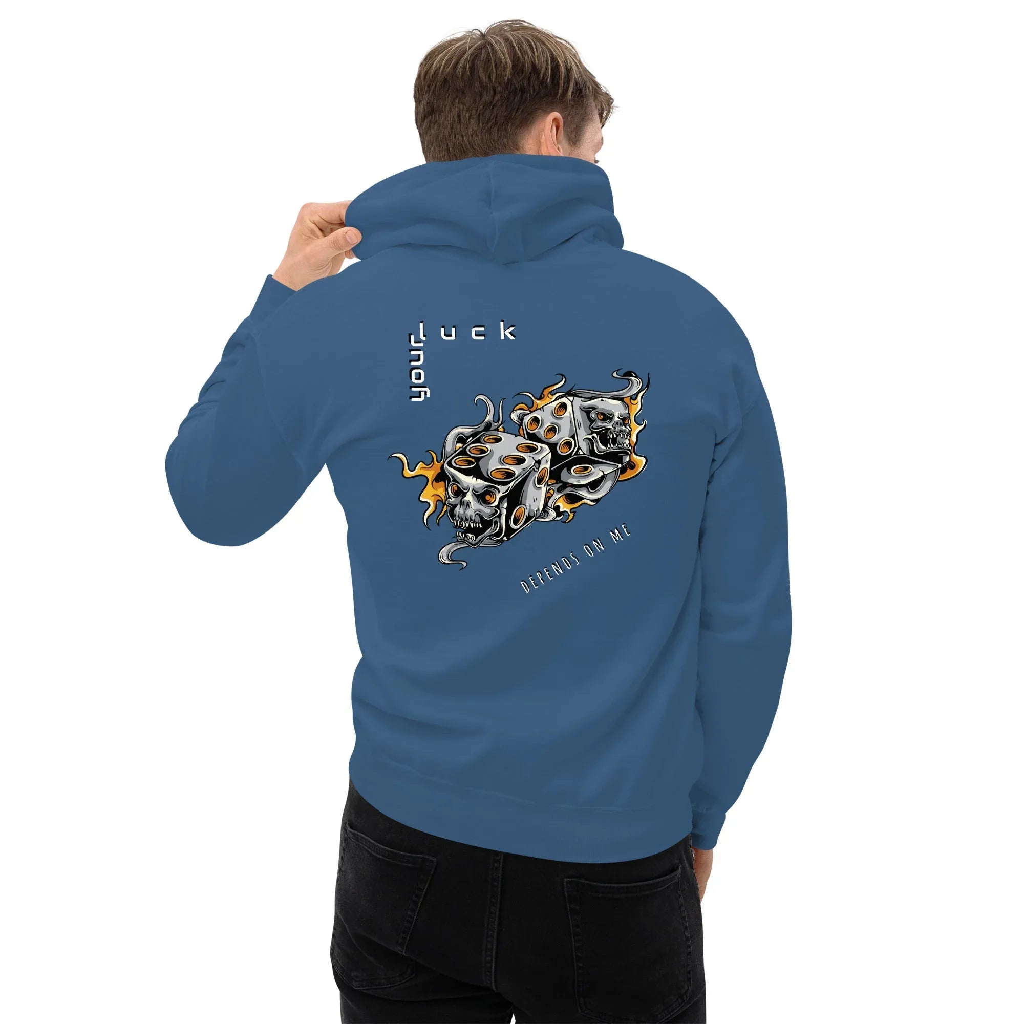 Men's | Your Luck Depends On Me Hoodie hoodie AwRans Clothing unisex-heavy-blend-hoodie-indigo-blue-back-6650eb61721d1