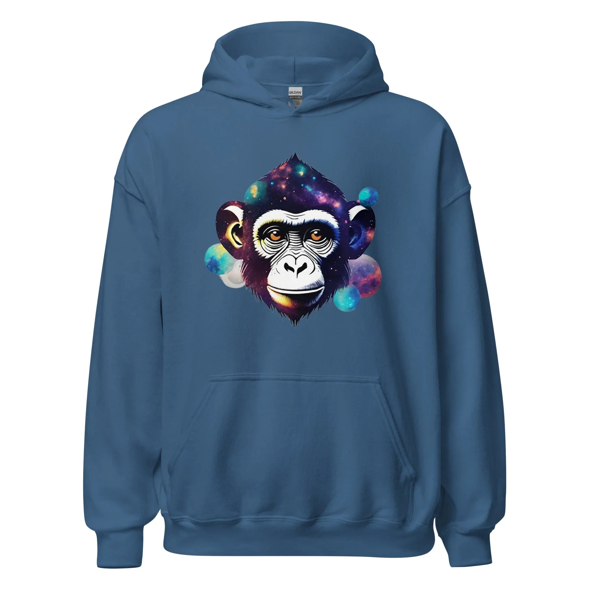 Unisex | Dreamy Monkey Hoodie Indigo Blue Hoodie AwRans Clothing unisex-heavy-blend-hoodie-indigo-blue-front-65f105c3c5dcb