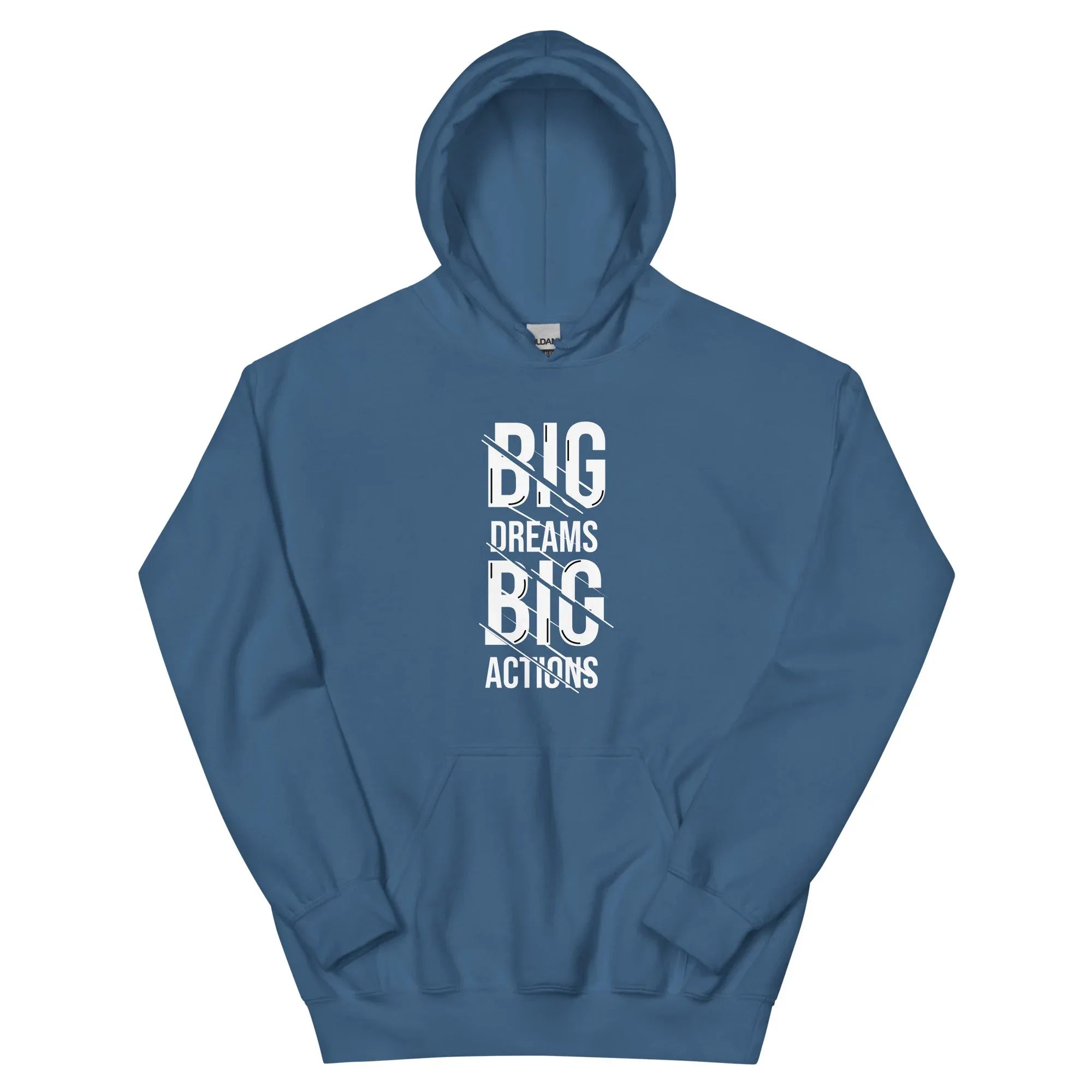Unisex | Big Dreams Big Actions Hoodie Indigo Blue hoodie AwRans Clothing unisex-heavy-blend-hoodie-indigo-blue-front-664db663d06b4