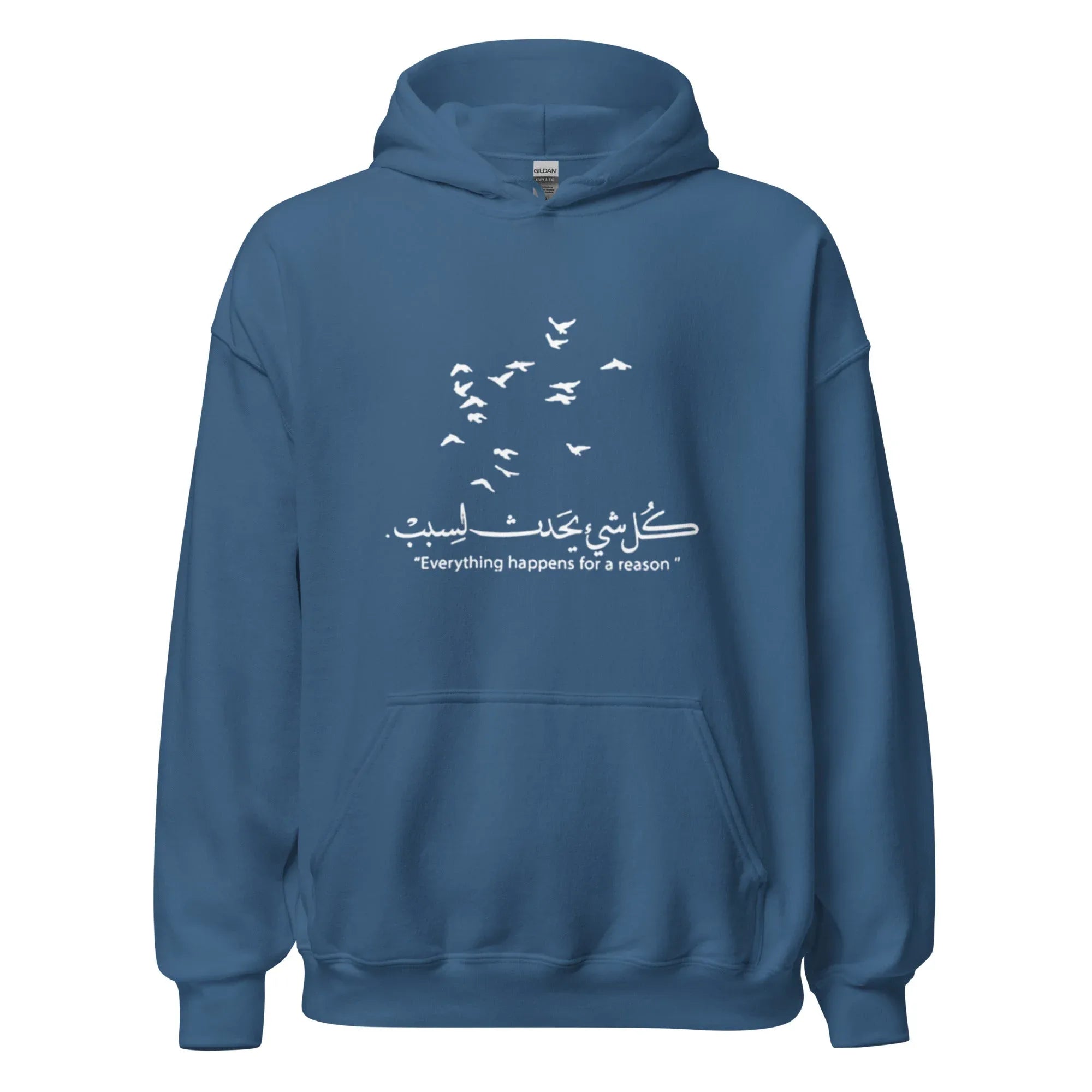 ARABIC Unisex | Everything Happens For A Reason Hoodie Indigo Blue hoodie AwRans Clothing unisex-heavy-blend-hoodie-indigo-blue-front-664f64575630f