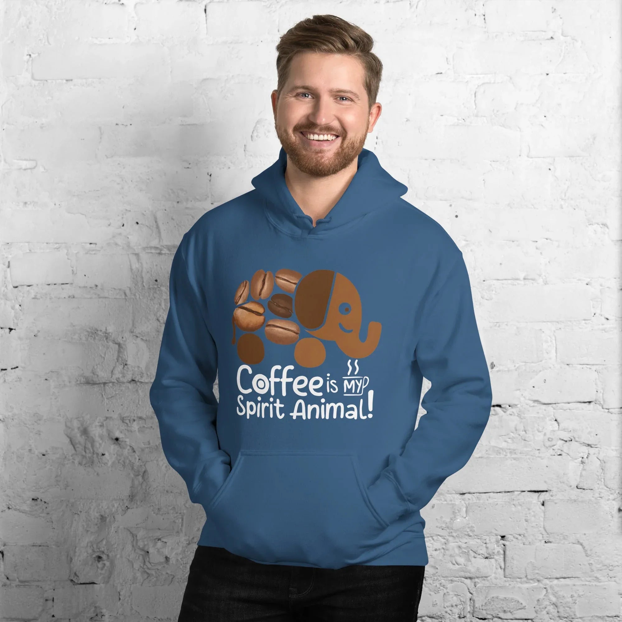 Unisex Hoodie | Coffee Is My Spirit Animal hoodie AwRans Clothing unisex-heavy-blend-hoodie-indigo-blue-front-681635a5b4b8a