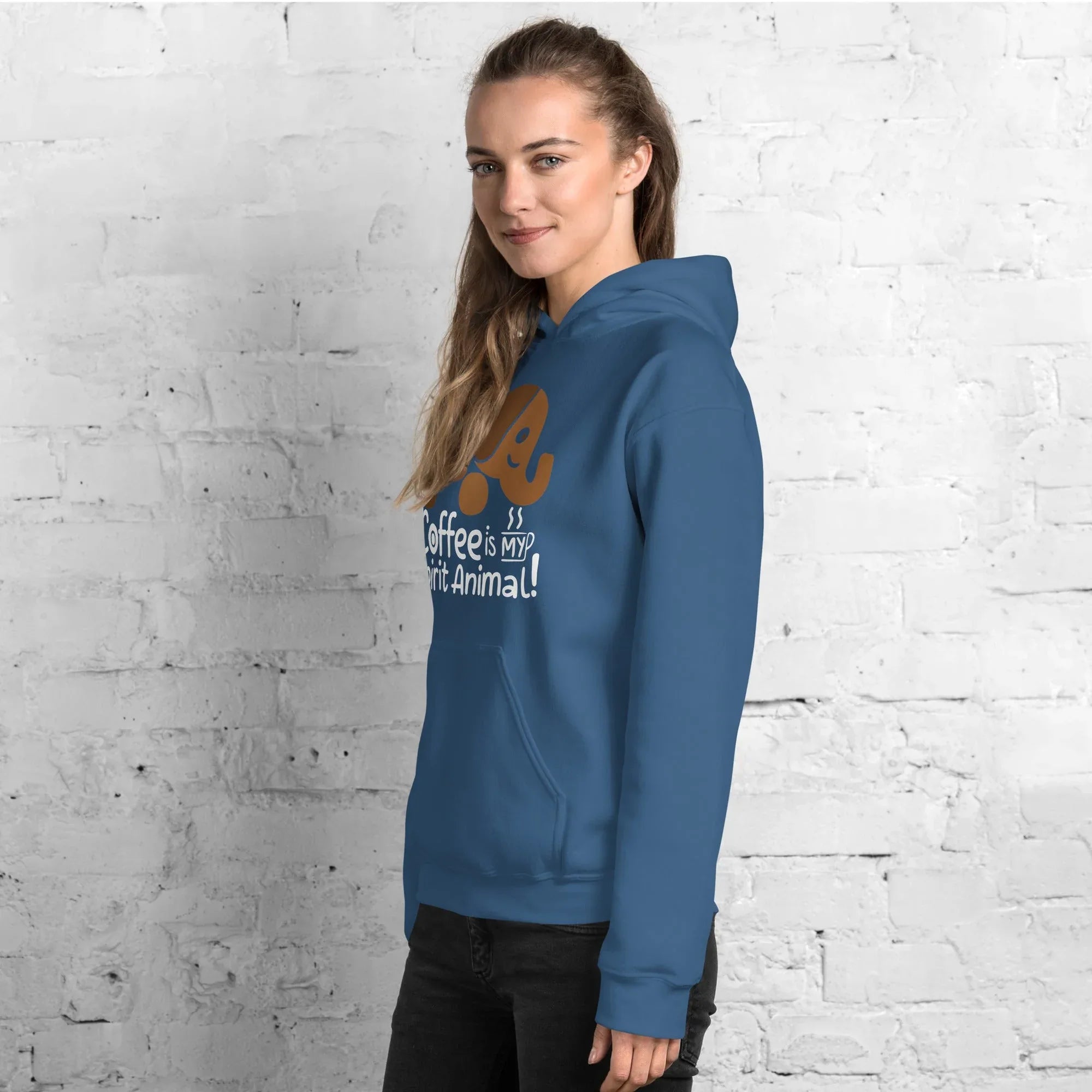 Unisex Hoodie | Coffee Is My Spirit Animal hoodie AwRans Clothing unisex-heavy-blend-hoodie-indigo-blue-left-front-681635a5999c9