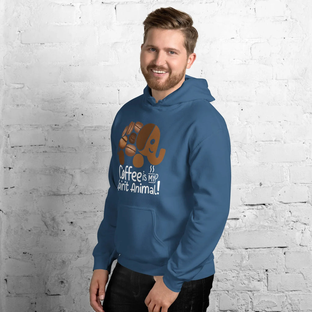 Unisex Hoodie | Coffee Is My Spirit Animal hoodie AwRans Clothing unisex-heavy-blend-hoodie-indigo-blue-left-front-681635a5c5f8d