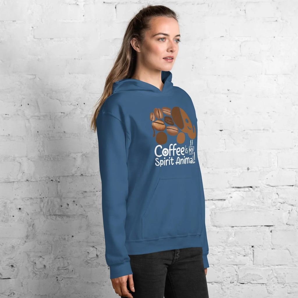 Unisex Hoodie | Coffee Is My Spirit Animal hoodie AwRans Clothing unisex-heavy-blend-hoodie-indigo-blue-right-front-681635a5a0baf