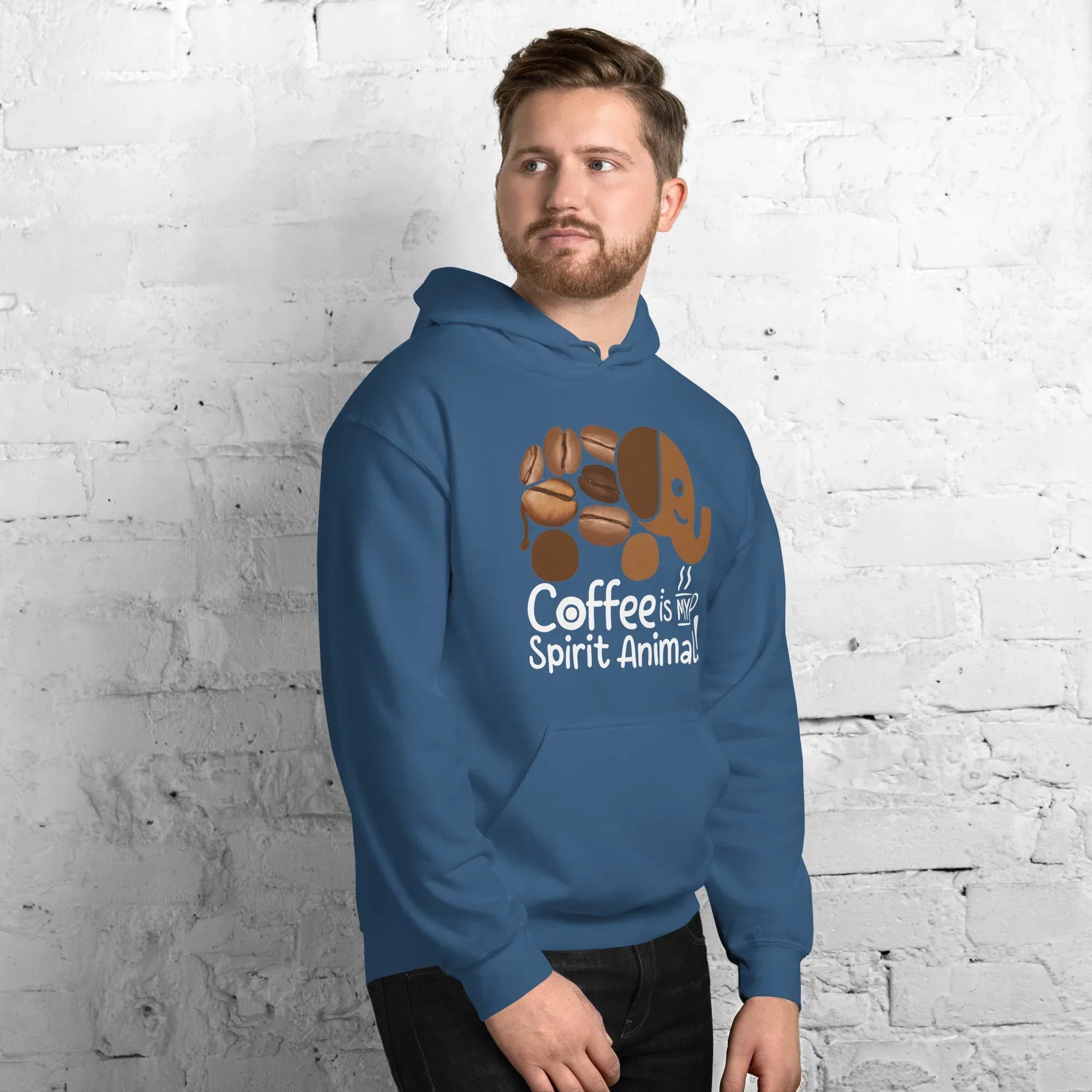 Unisex Hoodie | Coffee Is My Spirit Animal hoodie AwRans Clothing unisex-heavy-blend-hoodie-indigo-blue-right-front-681635a5ce989