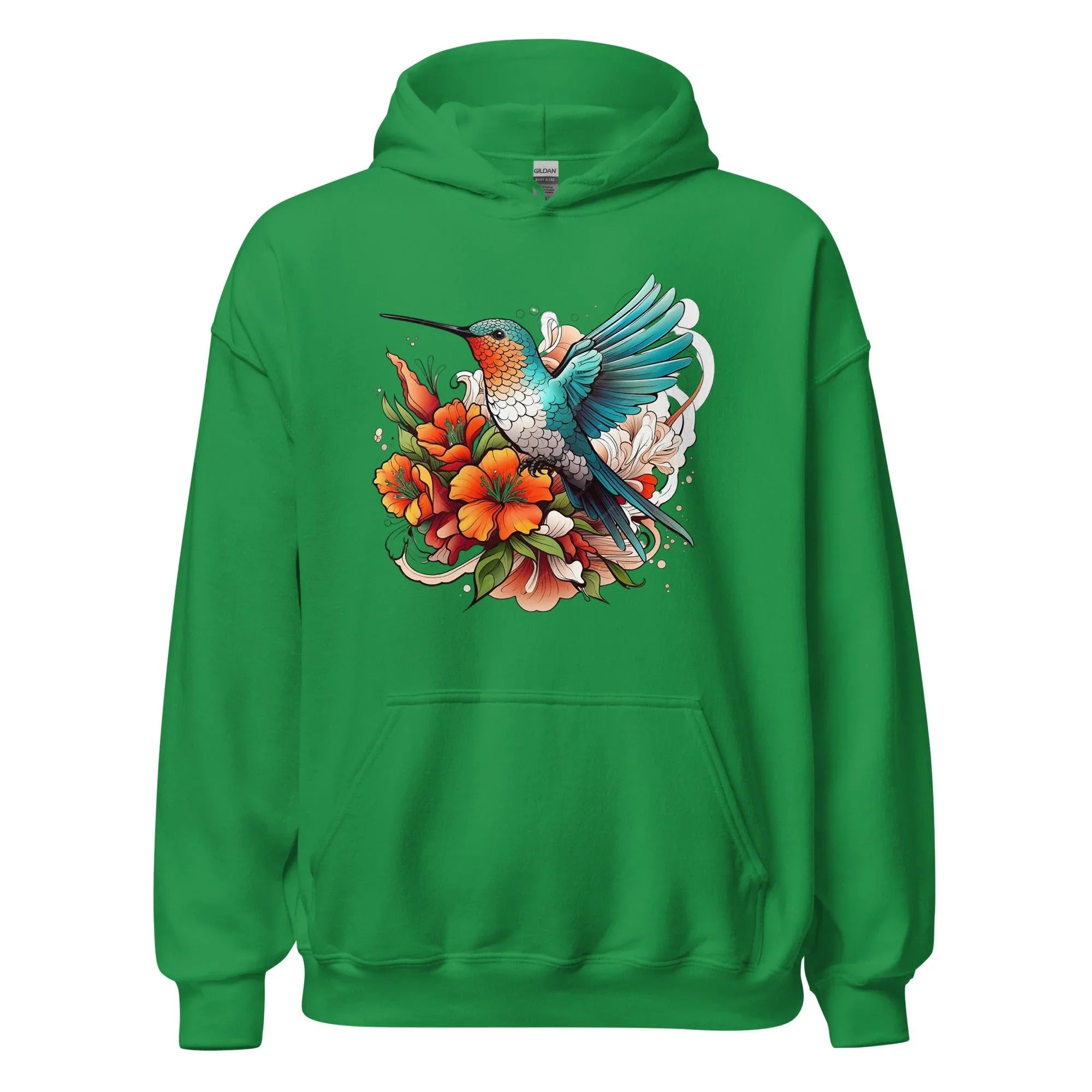 Unisex | Flying Bird With Flowers Hoodie Irish Green hoodie AwRans Clothing unisex-heavy-blend-hoodie-irish-green-front-66146930246a4