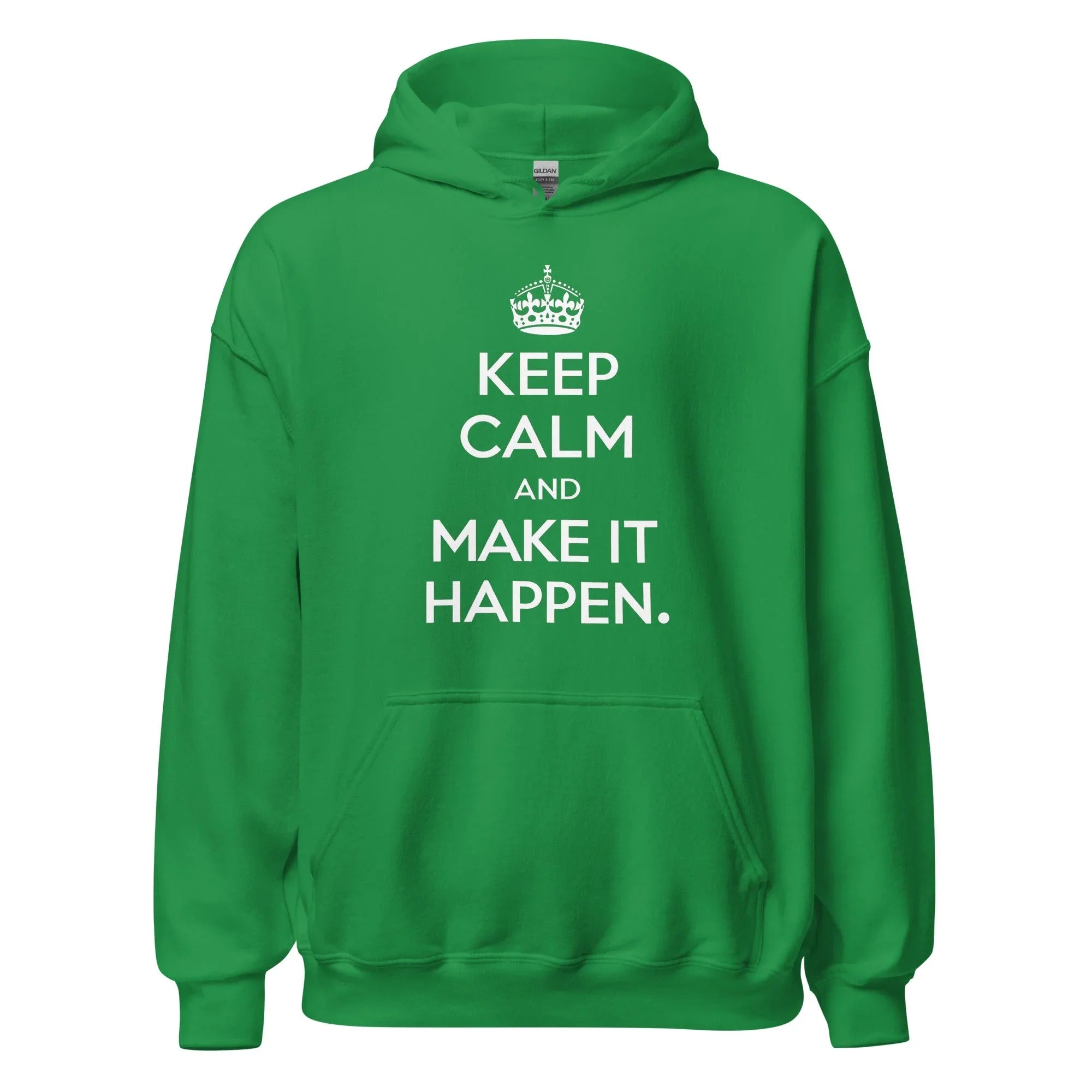 Unisex | Keep Calm And Make It Happen Hoodie Irish Green hoodie AwRans Clothing unisex-heavy-blend-hoodie-irish-green-front-665d35651bb39