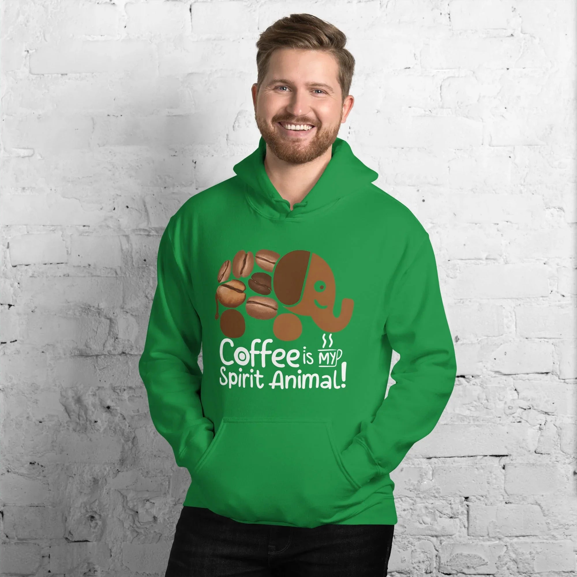 Unisex Hoodie | Coffee Is My Spirit Animal hoodie AwRans Clothing unisex-heavy-blend-hoodie-irish-green-front-681635a57544a
