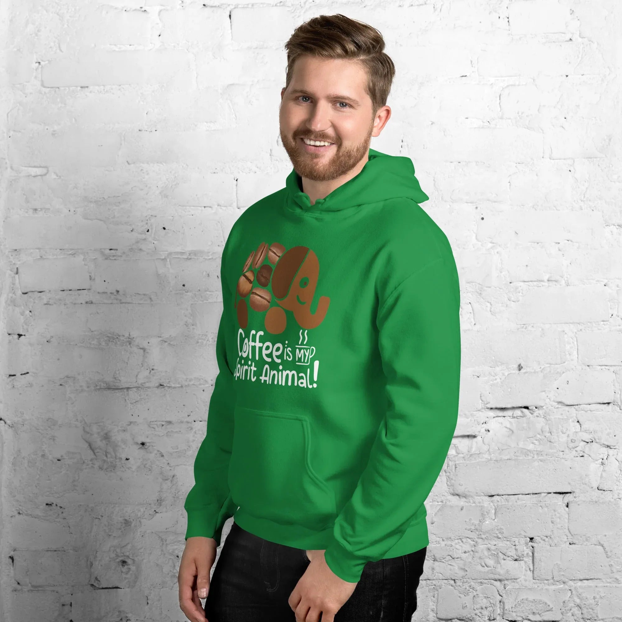 Unisex Hoodie | Coffee Is My Spirit Animal hoodie AwRans Clothing unisex-heavy-blend-hoodie-irish-green-left-front-681635a556ddf