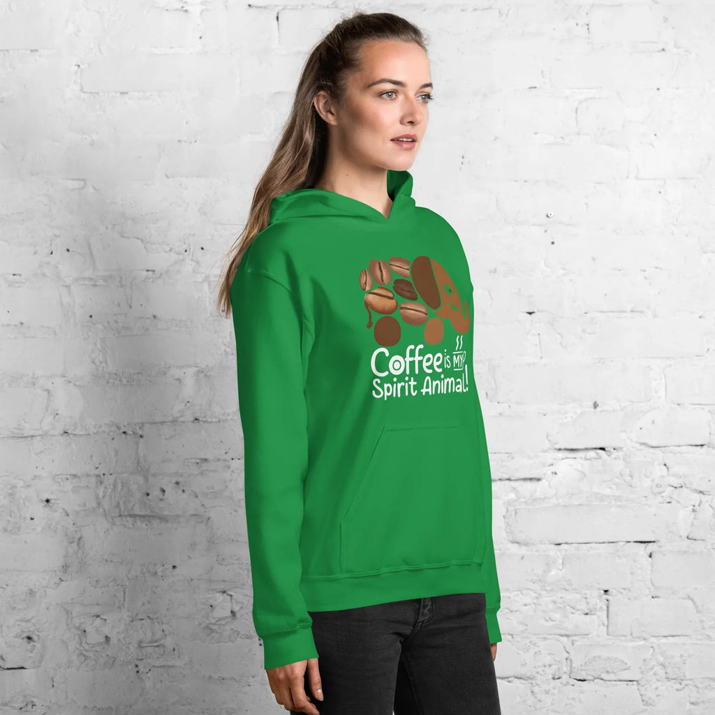 Unisex Hoodie | Coffee Is My Spirit Animal hoodie AwRans Clothing unisex-heavy-blend-hoodie-irish-green-right-front-681635a543a0d