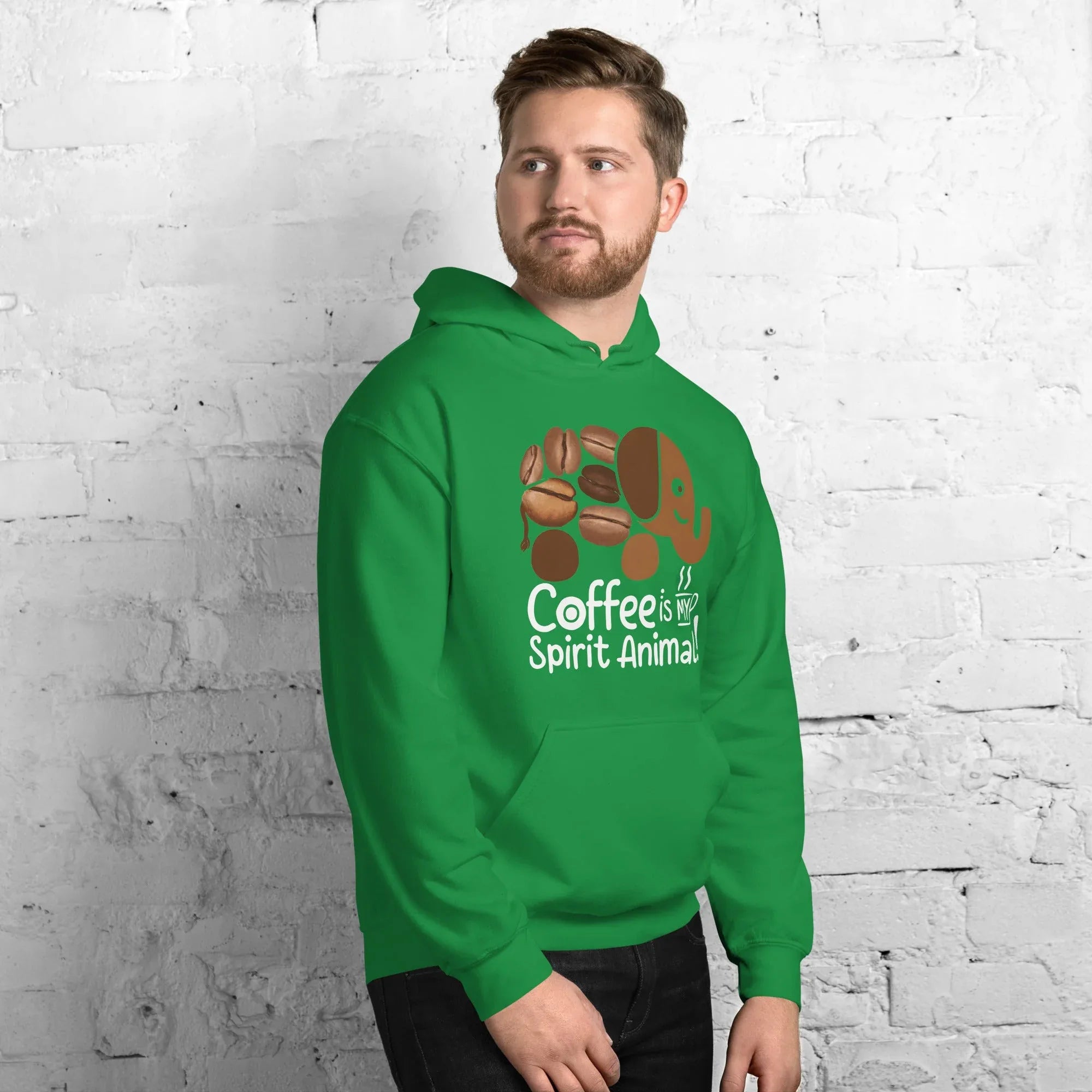Unisex Hoodie | Coffee Is My Spirit Animal hoodie AwRans Clothing unisex-heavy-blend-hoodie-irish-green-right-front-681635a55fcaa