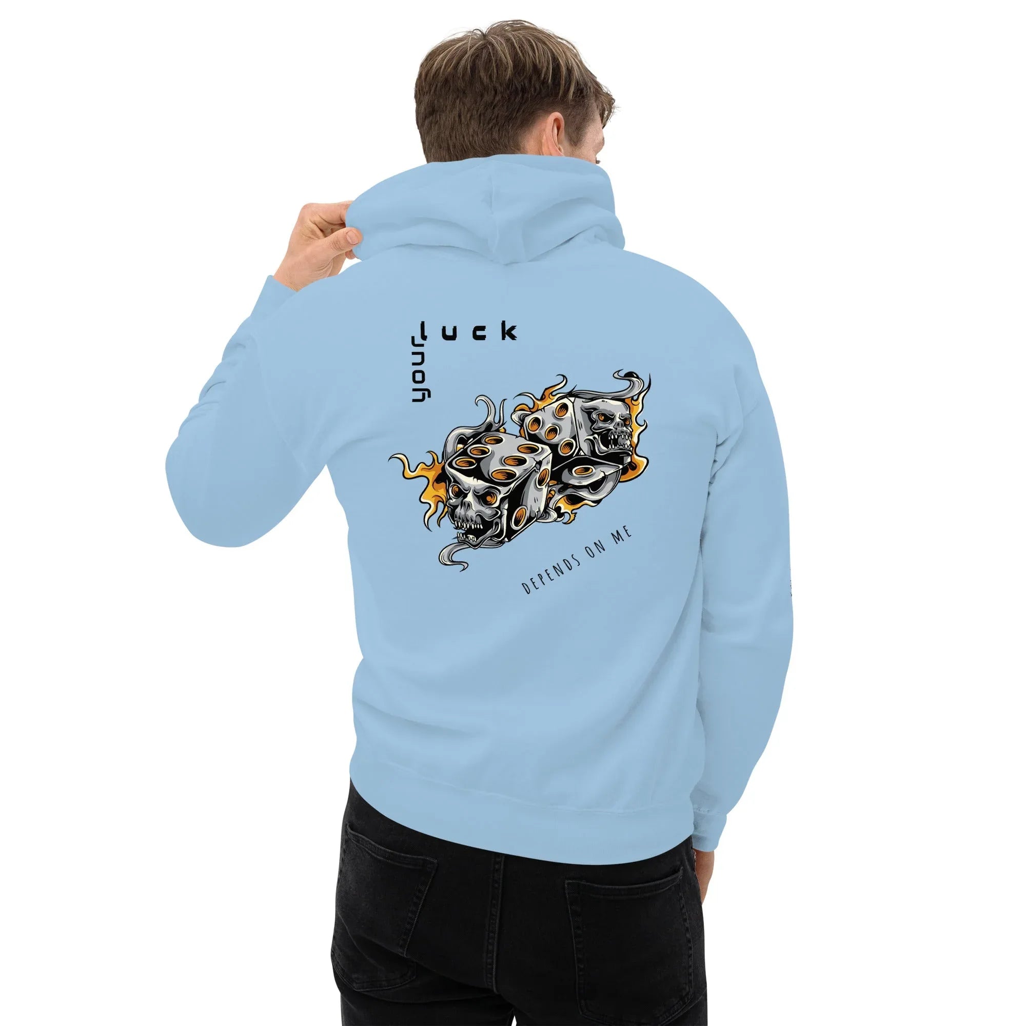 Men's | Your Luck Depends On Me Hoodie hoodie AwRans Clothing unisex-heavy-blend-hoodie-light-blue-back-664037937a82d