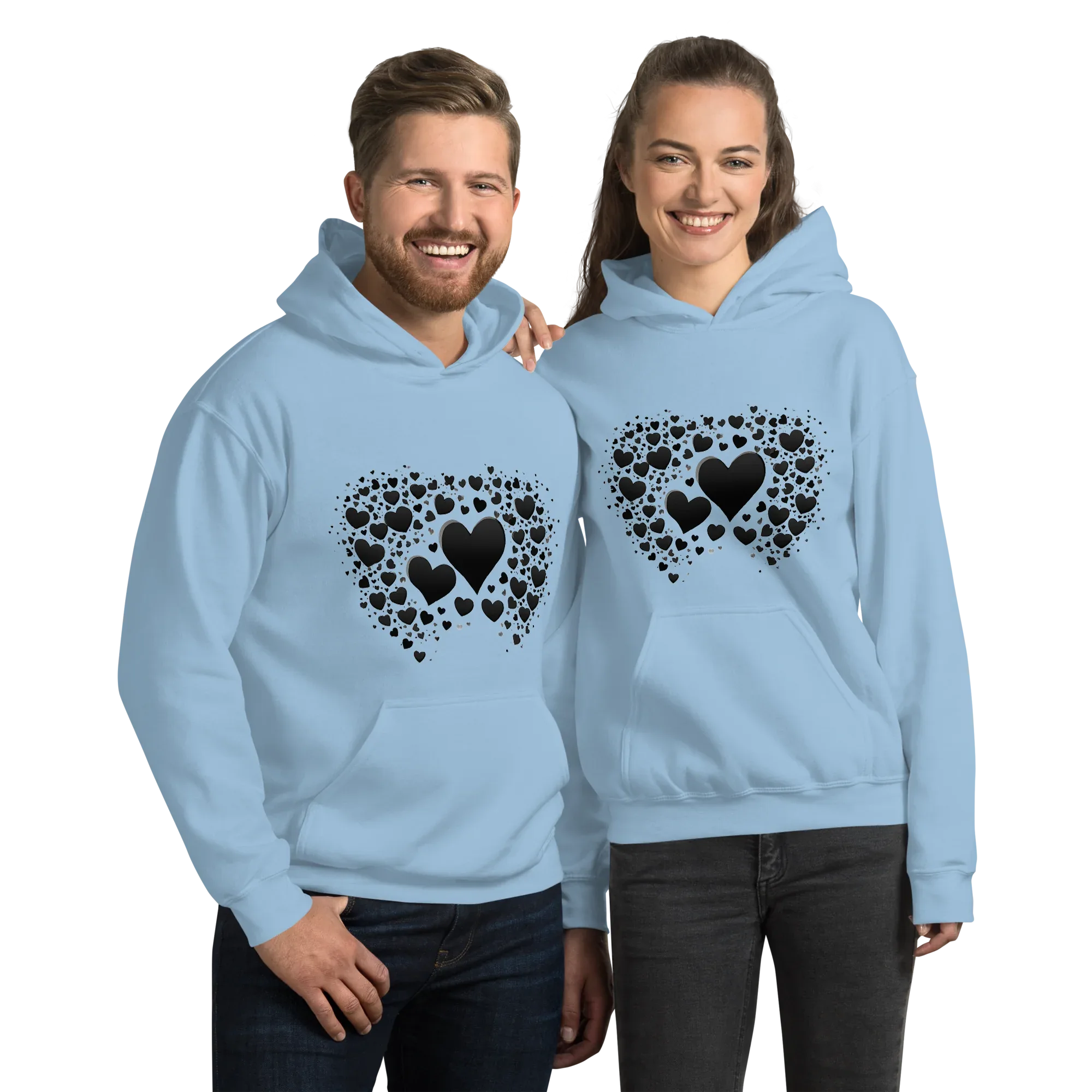 Unisex | Black Hearts Hoodie Light Blue hoodie AwRans Clothing unisex-heavy-blend-hoodie-light-blue-front-65f05b6096d32