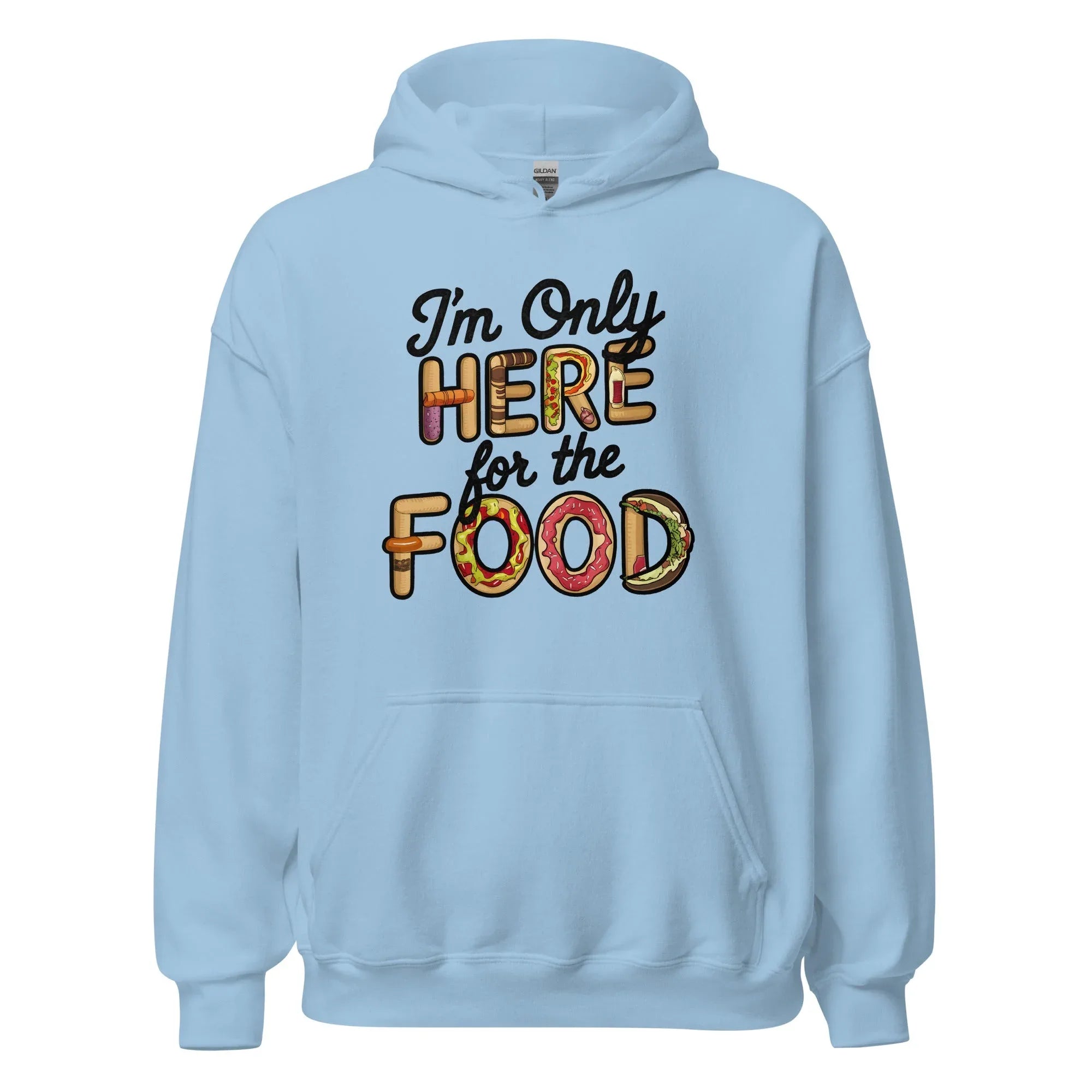 Unisex | I'm Only Here For The Food Hoodie Light Blue hoodie AwRans Clothing unisex-heavy-blend-hoodie-light-blue-front-665d33080fbdd