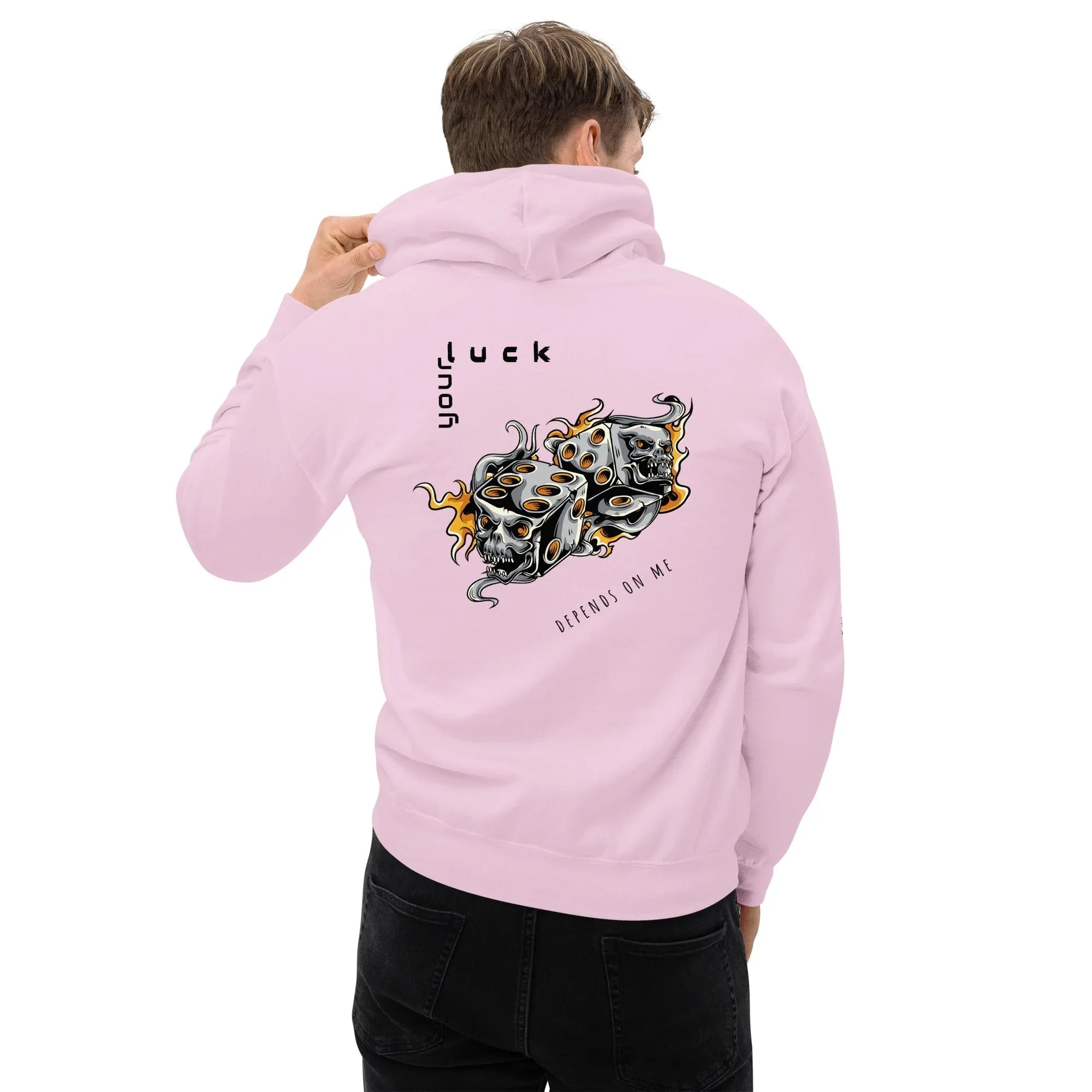 Men's | Your Luck Depends On Me Hoodie hoodie AwRans Clothing unisex-heavy-blend-hoodie-light-pink-back-664037938e270