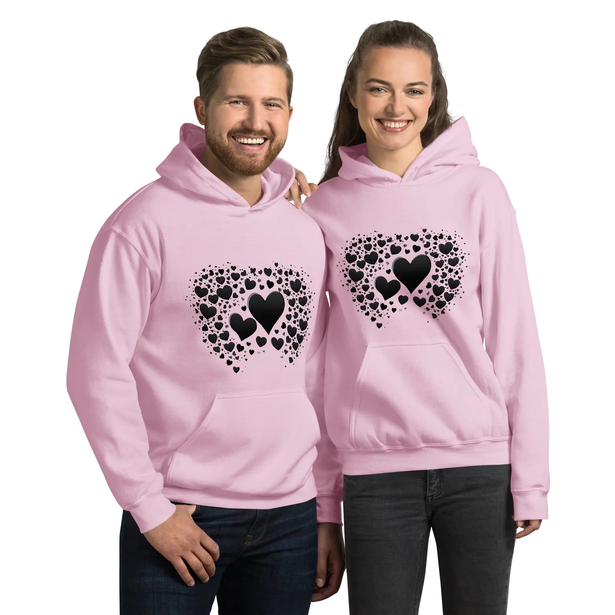 Unisex | Black Hearts Hoodie Light Pink hoodie AwRans Clothing unisex-heavy-blend-hoodie-light-pink-front-65f05b609f5e7