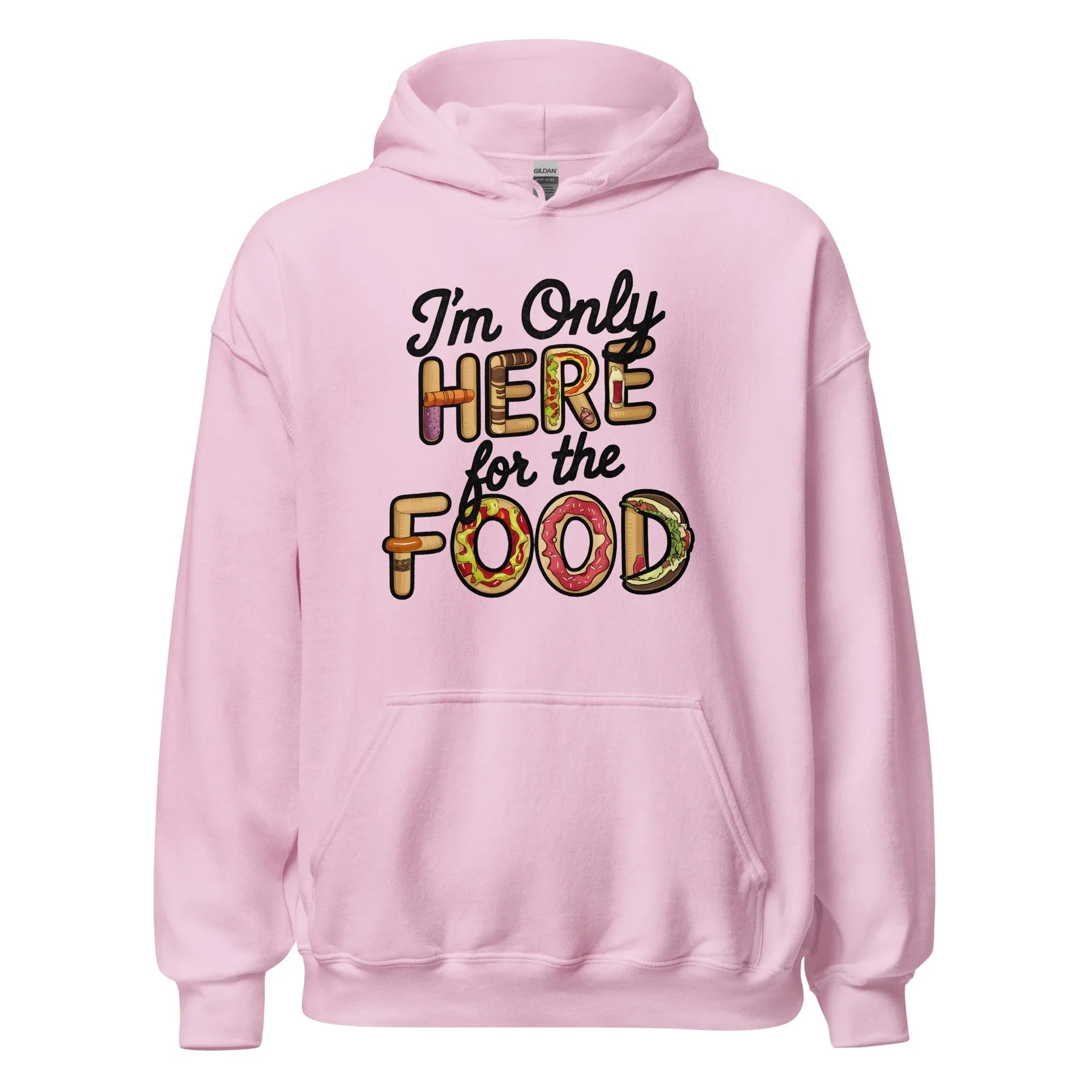 Unisex | I'm Only Here For The Food Hoodie Light Pink hoodie AwRans Clothing unisex-heavy-blend-hoodie-light-pink-front-665d33081f4de