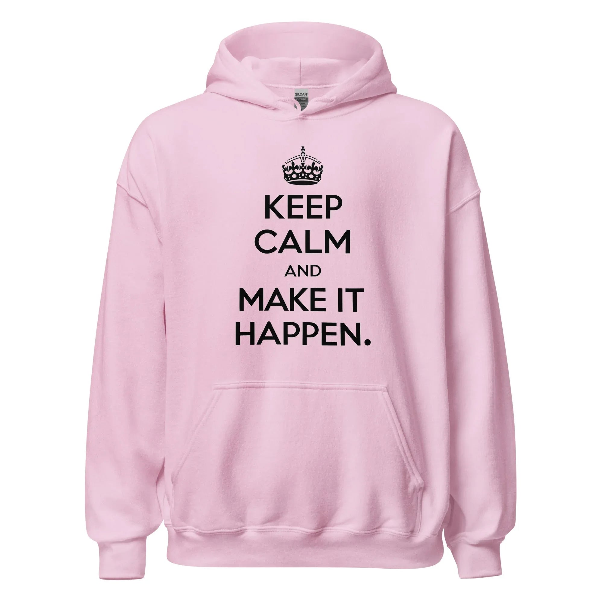 Unisex | Keep Calm And Make It Happen Hoodie Light Pink hoodie AwRans Clothing unisex-heavy-blend-hoodie-light-pink-front-6665884d7bf15