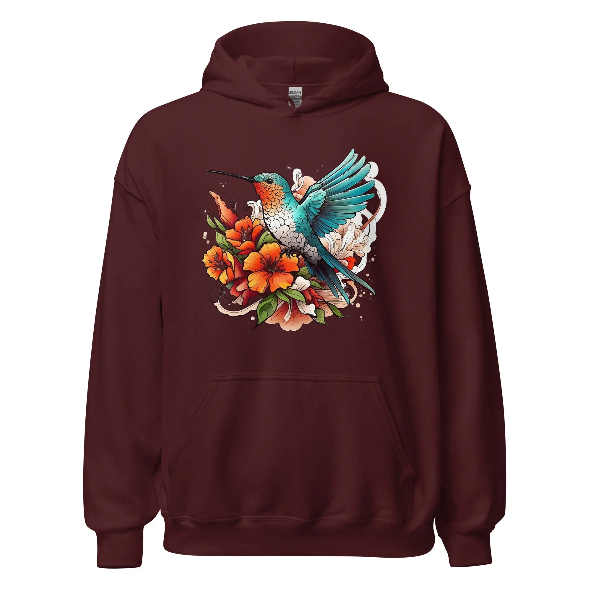 Unisex | Flying Bird With Flowers Hoodie Maroon hoodie AwRans Clothing unisex-heavy-blend-hoodie-maroon-front-661469301a316