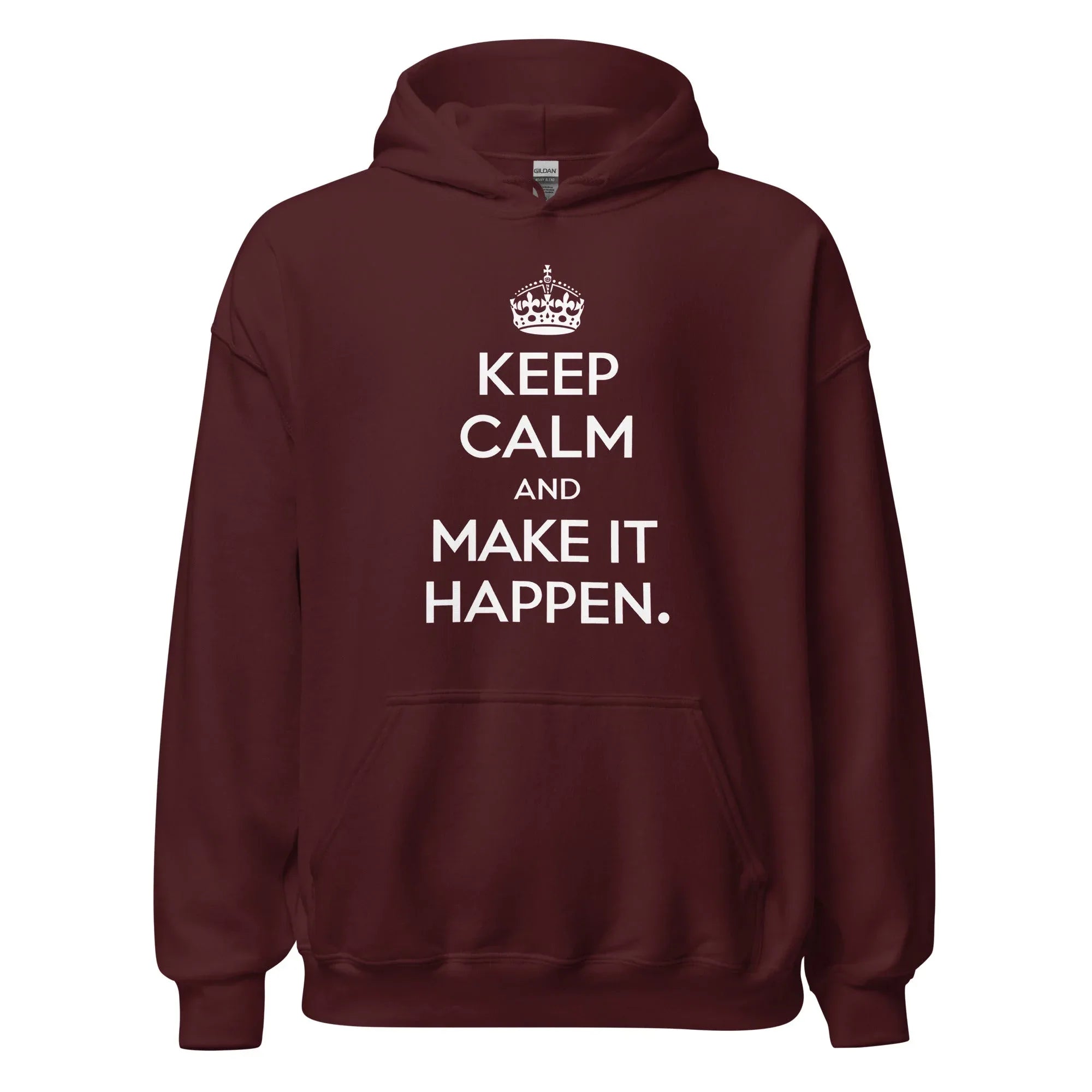 Unisex | Keep Calm And Make It Happen Hoodie Maroon hoodie AwRans Clothing unisex-heavy-blend-hoodie-maroon-front-665d35650c459