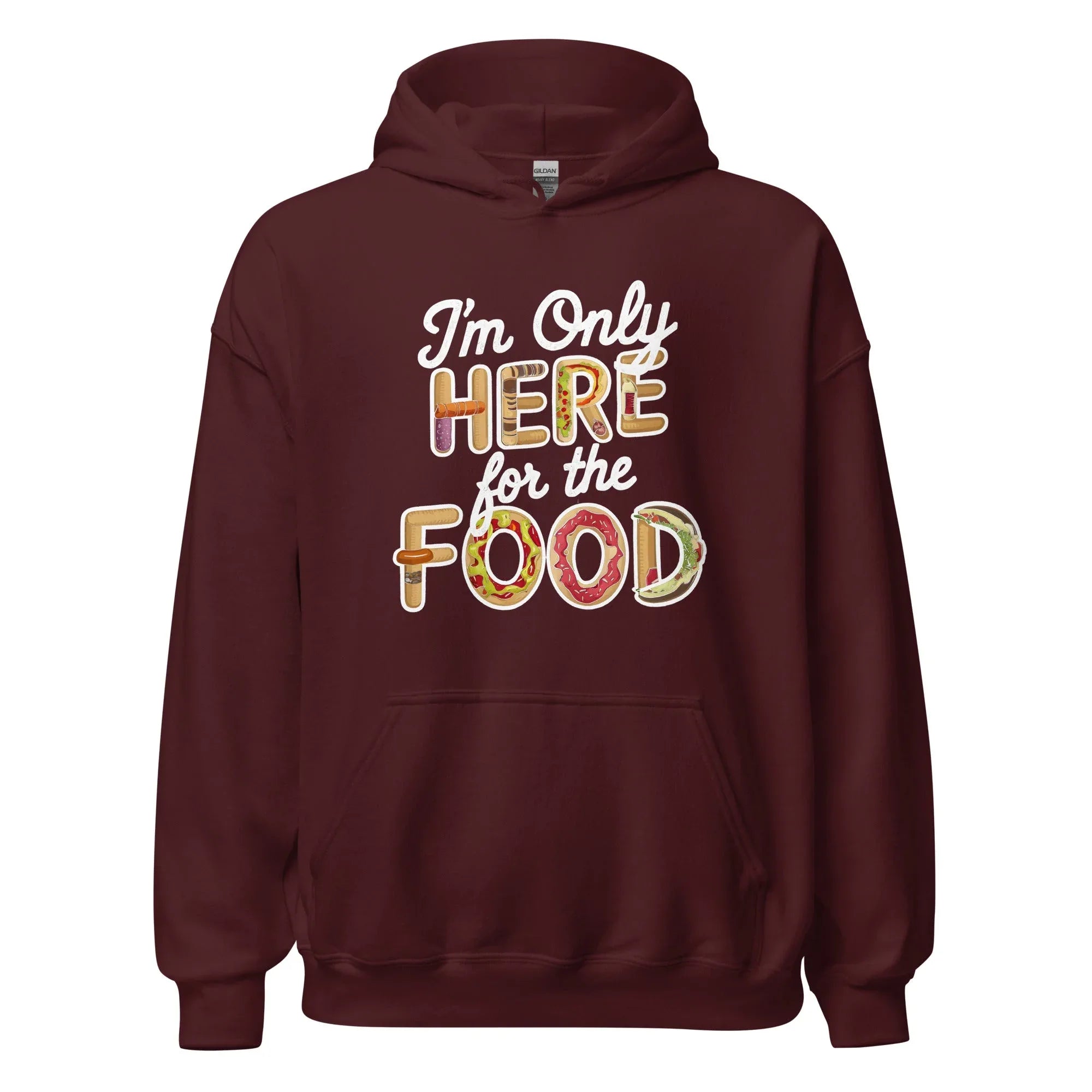 Unisex | I'm Only Here For The Food Hoodie Maroon hoodie AwRans Clothing unisex-heavy-blend-hoodie-maroon-front-6665861365c81