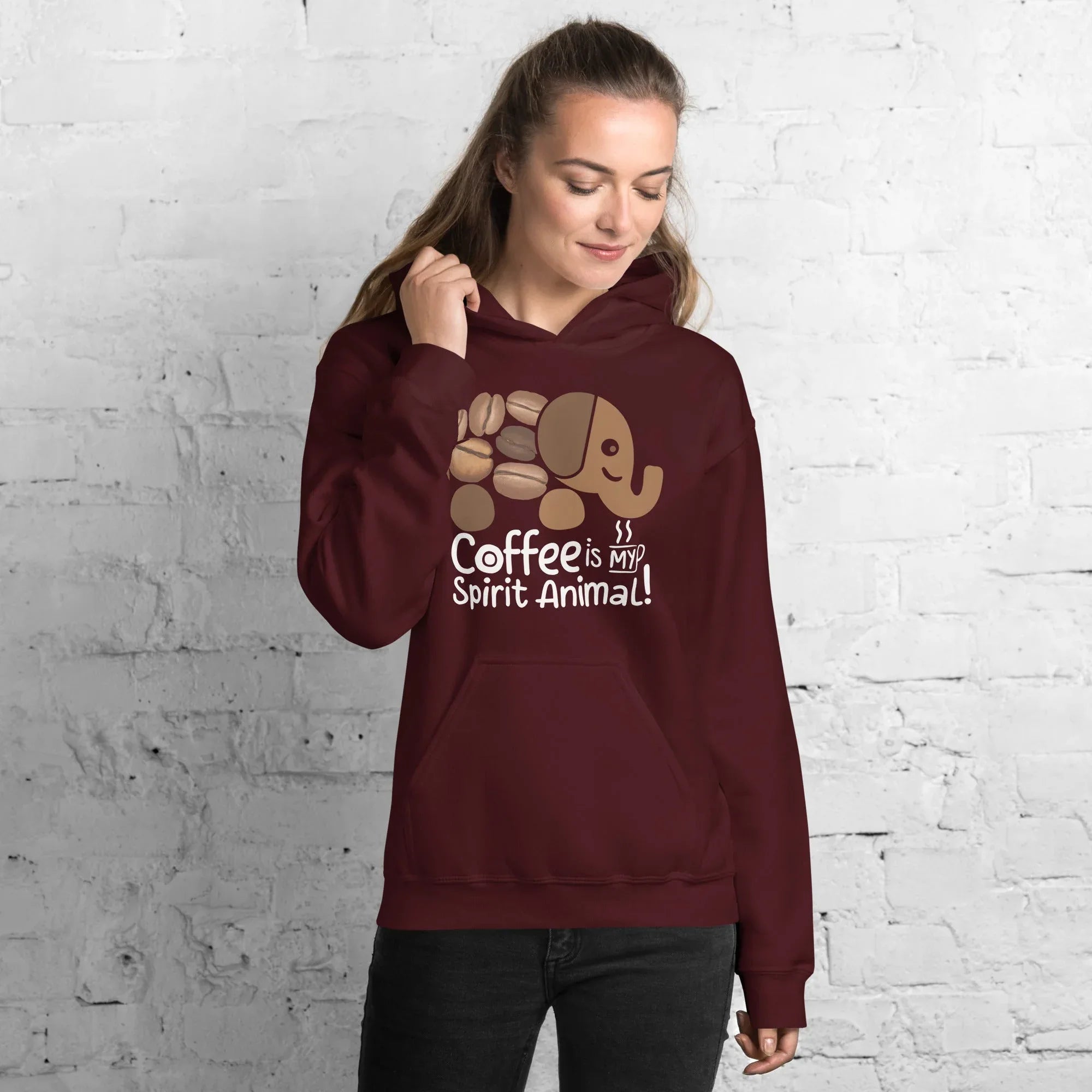 Unisex Hoodie | Coffee Is My Spirit Animal hoodie AwRans Clothing unisex-heavy-blend-hoodie-maroon-front-681635a53e5e1