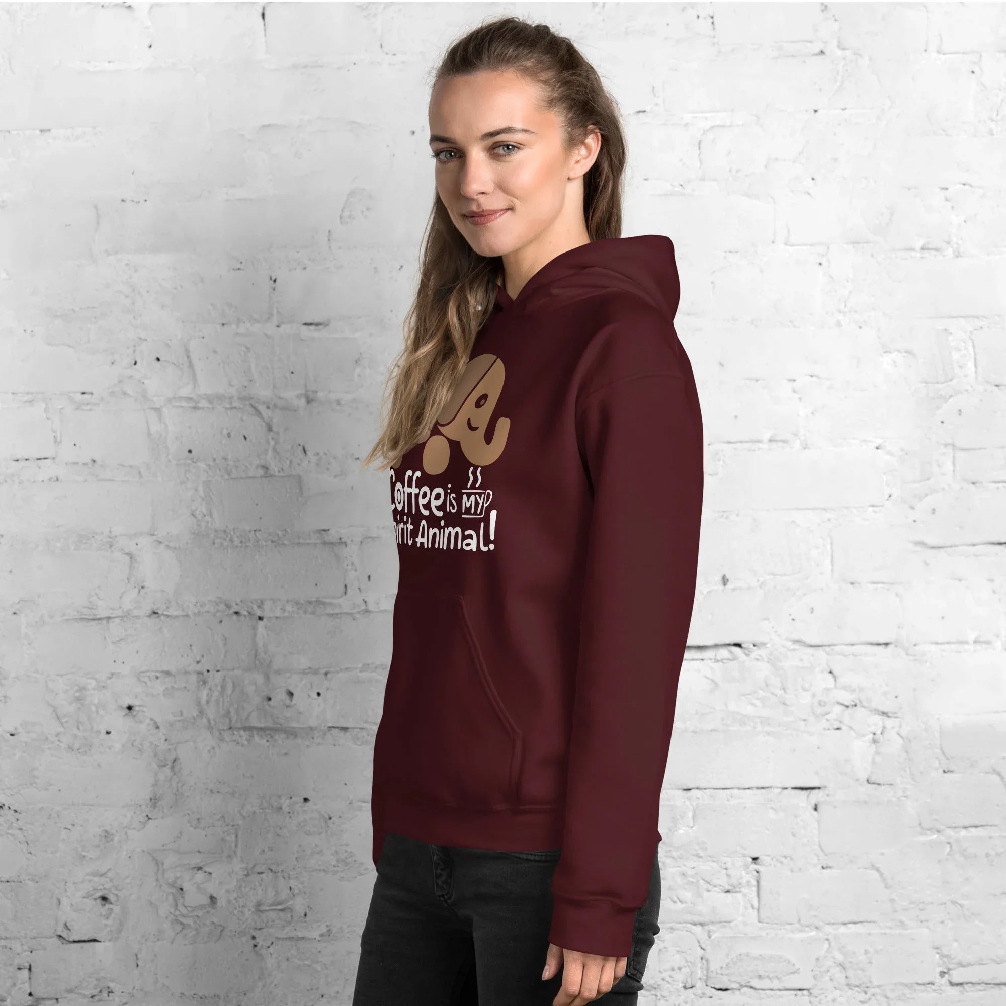 Unisex Hoodie | Coffee Is My Spirit Animal hoodie AwRans Clothing unisex-heavy-blend-hoodie-maroon-left-front-681635a53b18c