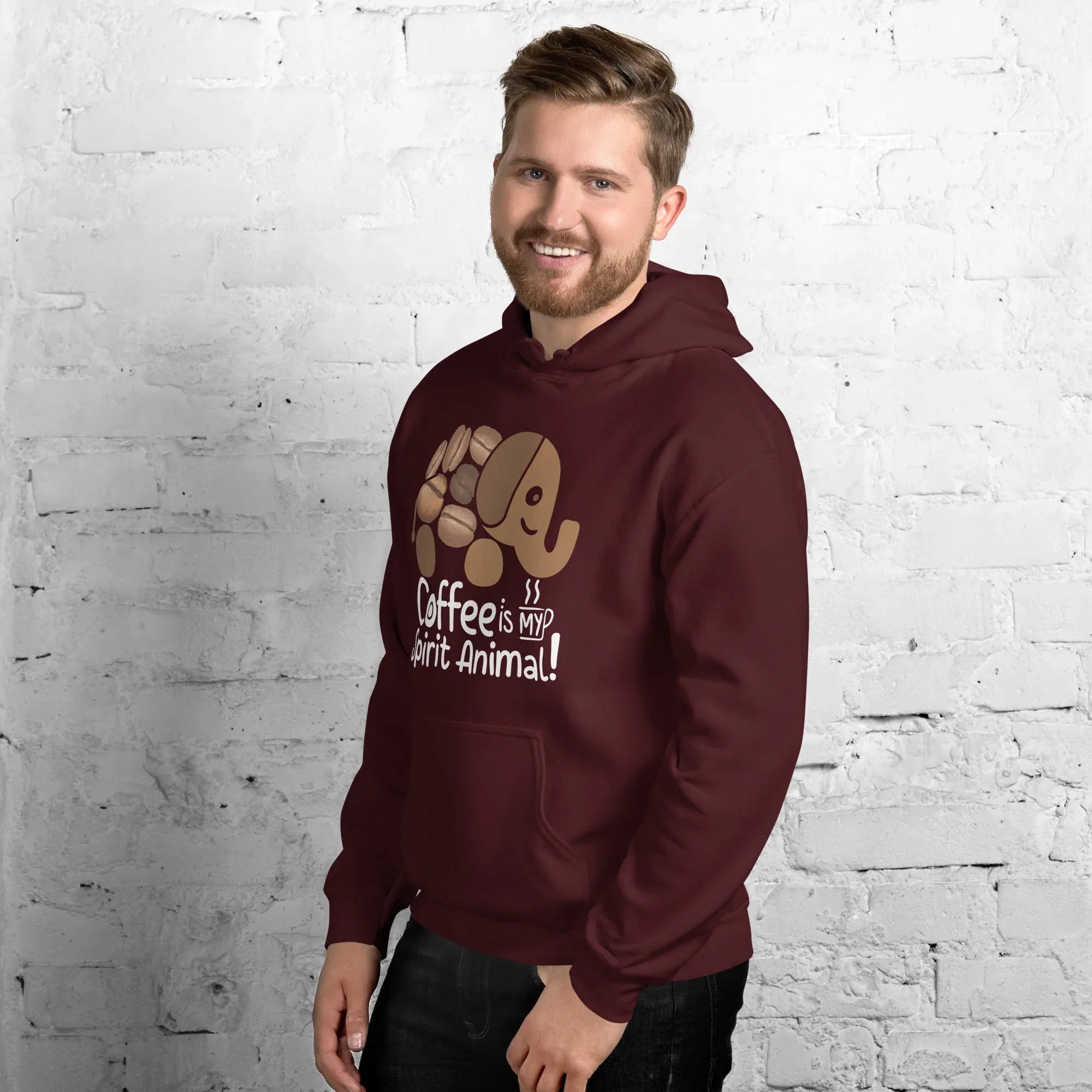 Unisex Hoodie | Coffee Is My Spirit Animal hoodie AwRans Clothing unisex-heavy-blend-hoodie-maroon-left-front-681635a53d10b